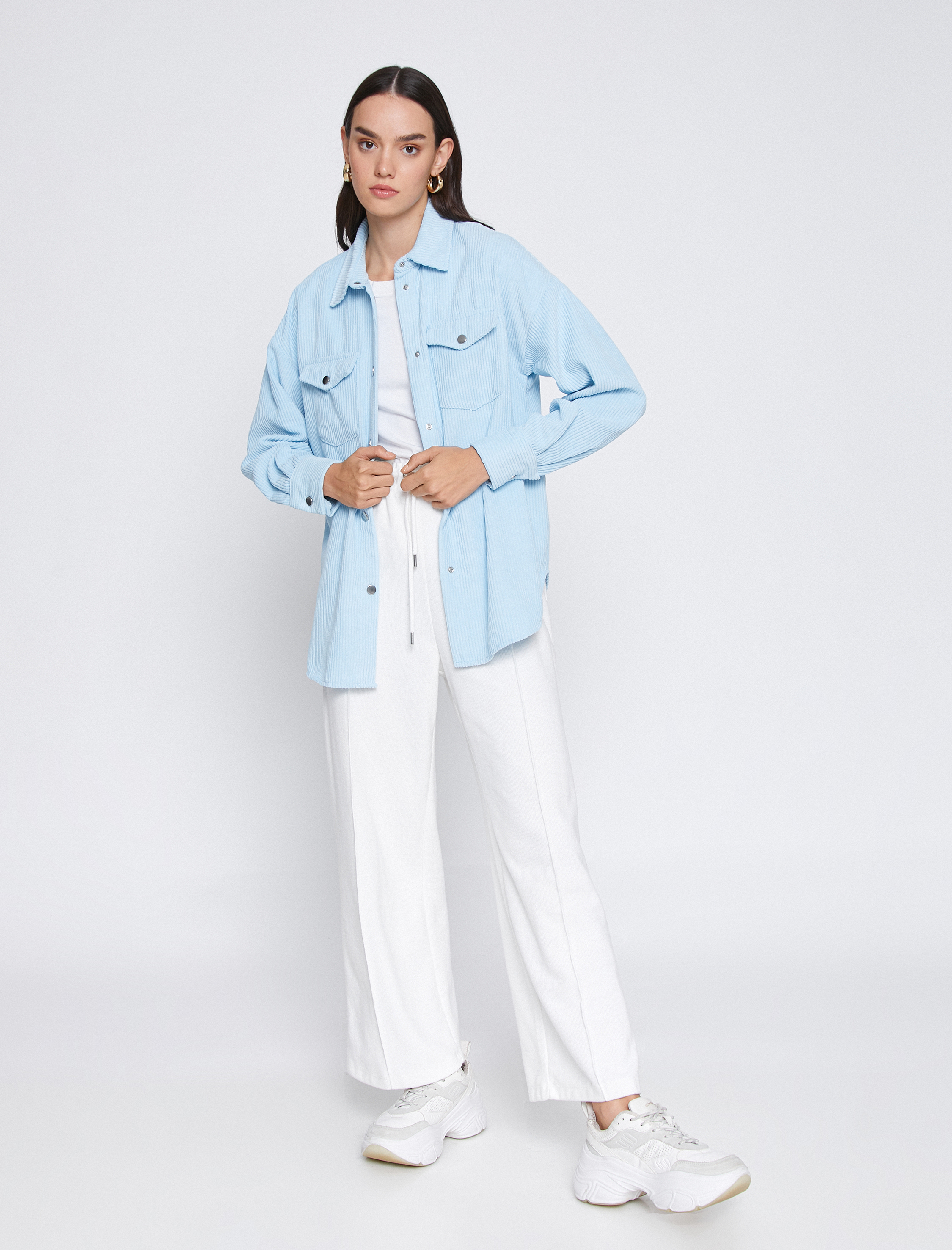   Oversize Fitilli Kadife Gömlek