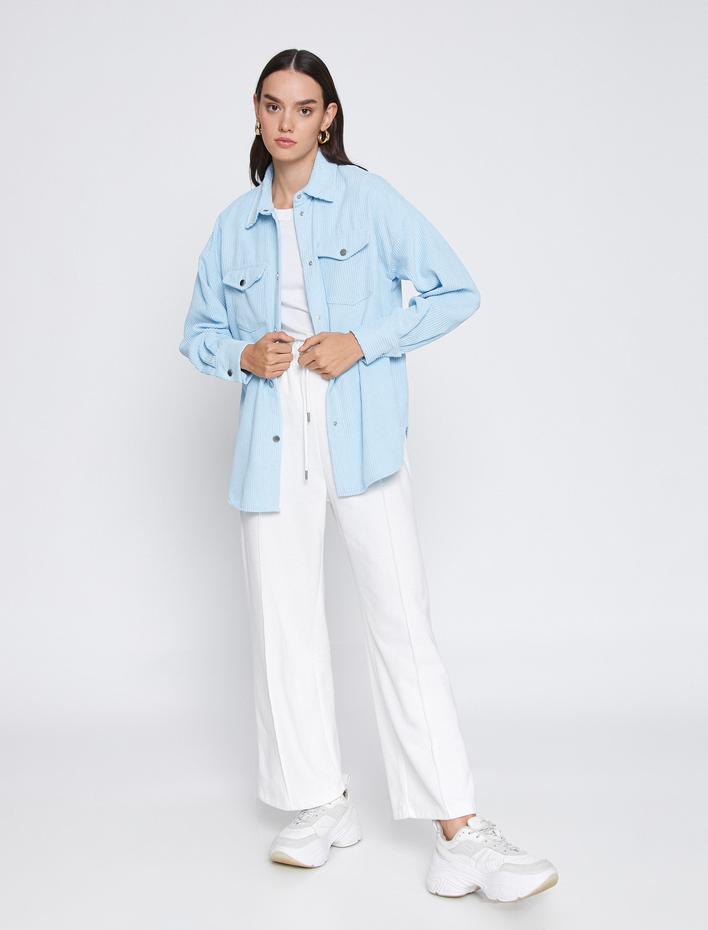  Oversize Fitilli Kadife Gömlek