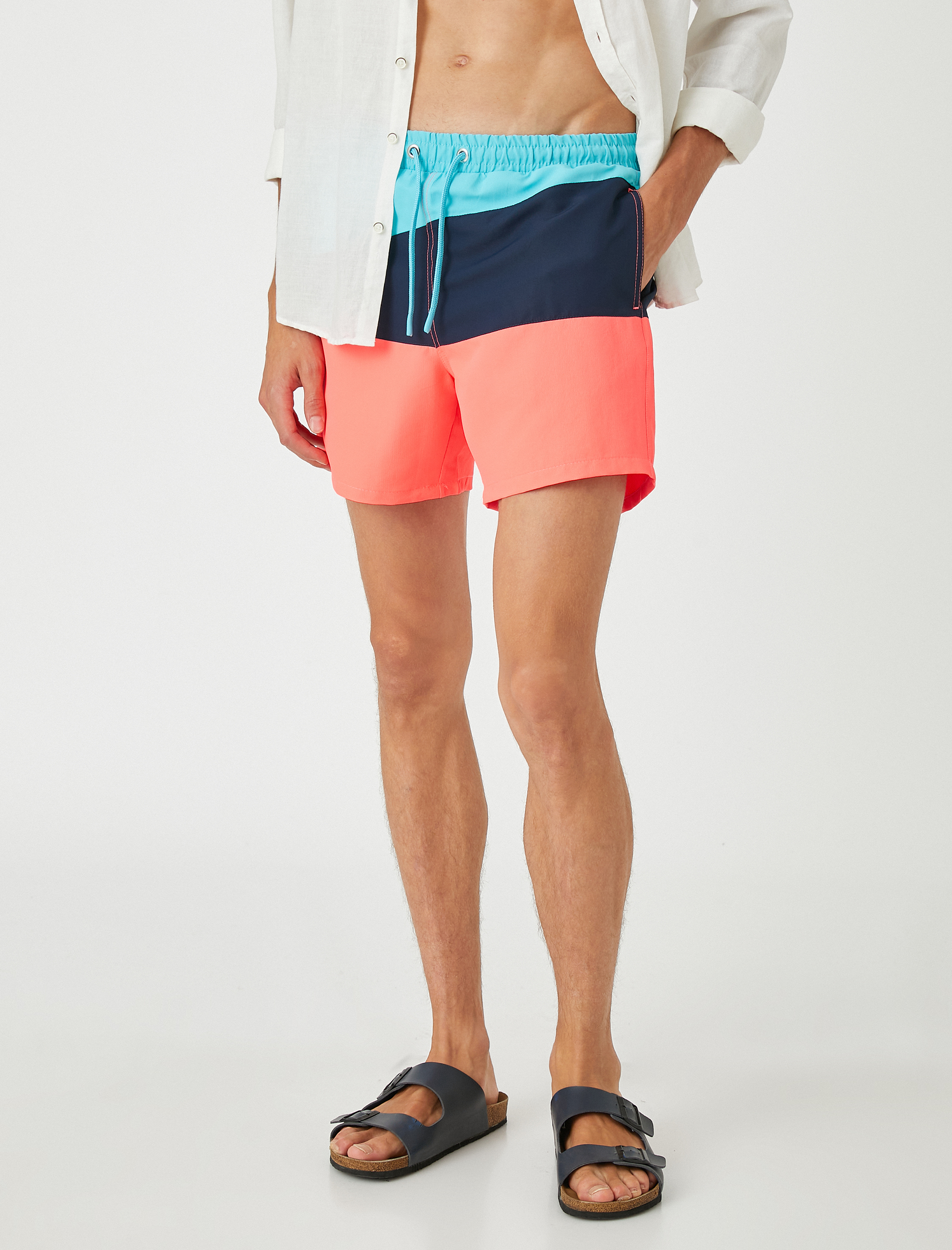   Deniz Şortu Renk Bloklu Beli Bağcıklı