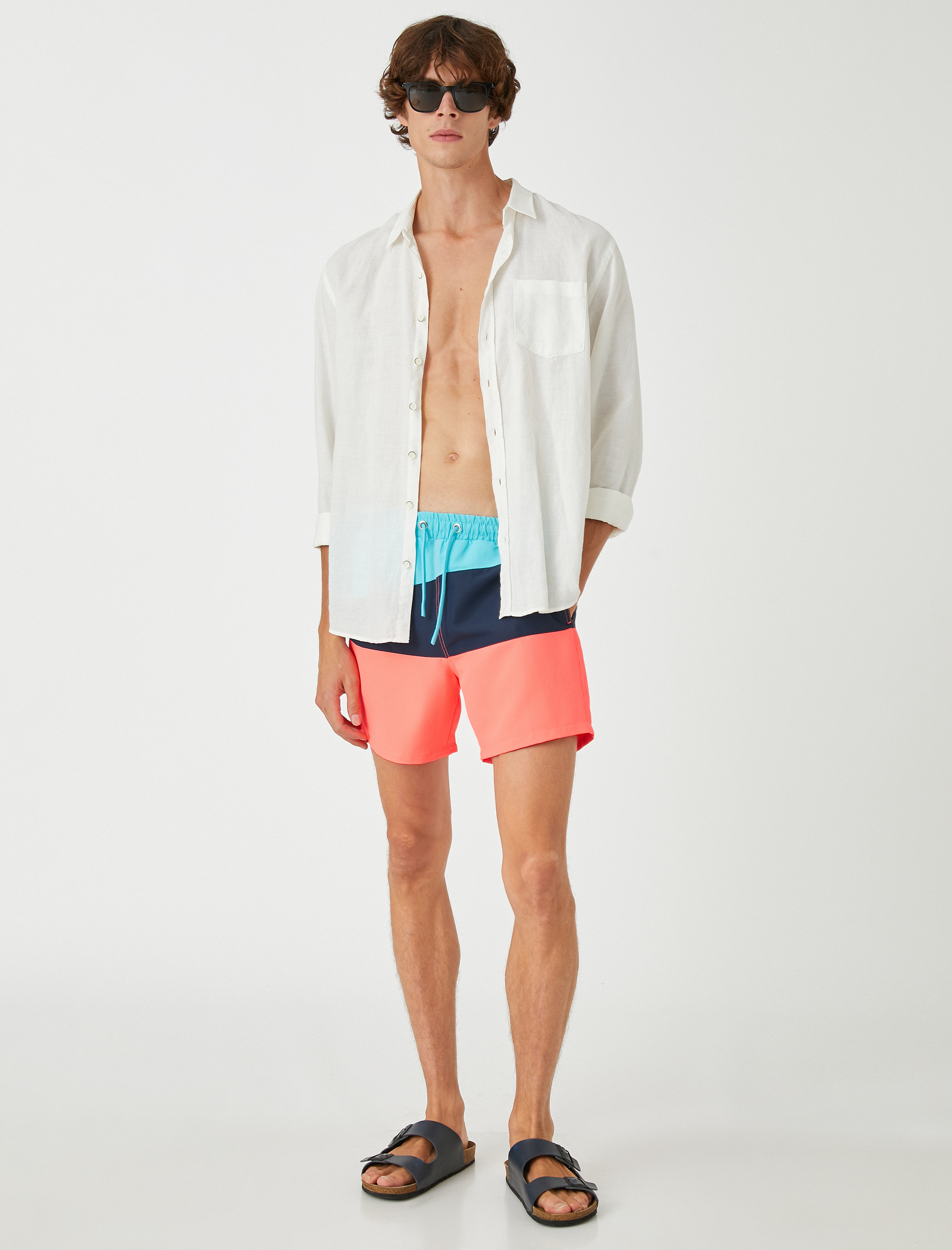   Deniz Şortu Renk Bloklu Beli Bağcıklı