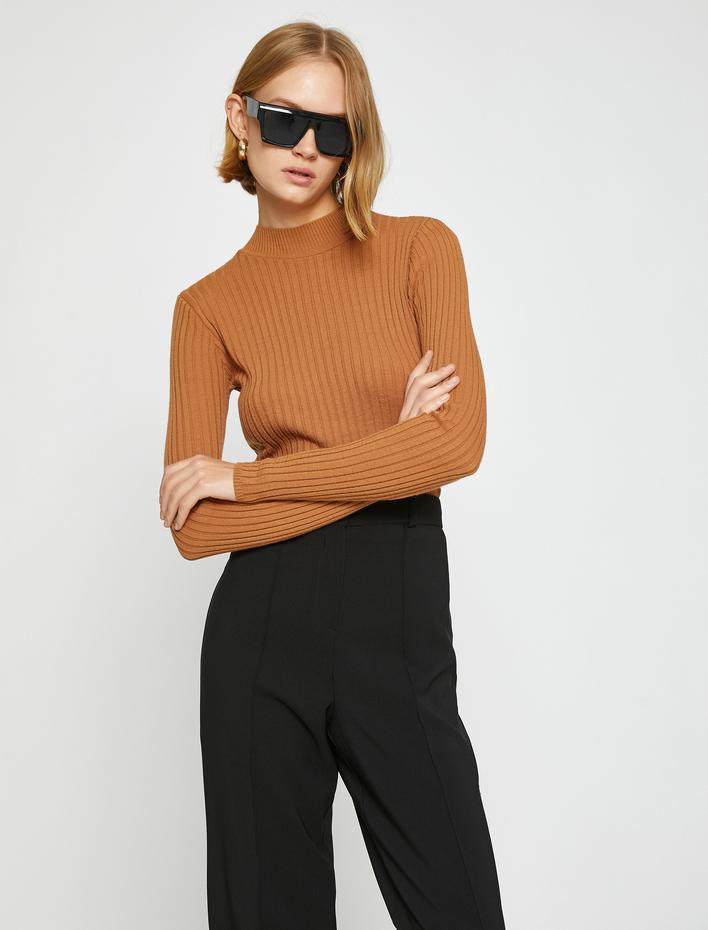  Ribanalı Triko Kazak Dik Yaka Kaşmir Dokulu