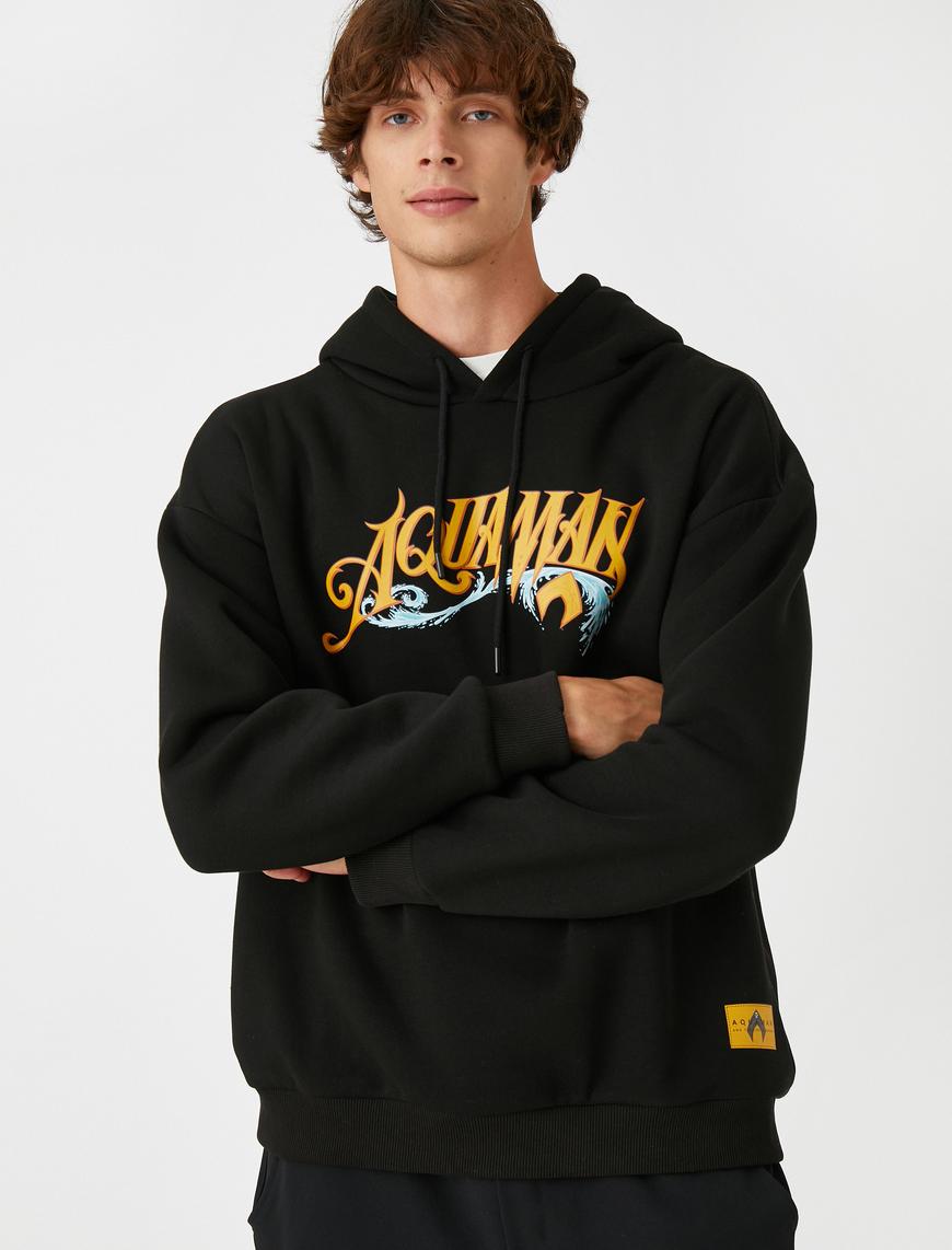   Aquaman Kapşonlu Oversize Sweatshirt Şardonlu Lisanslı Baskılı