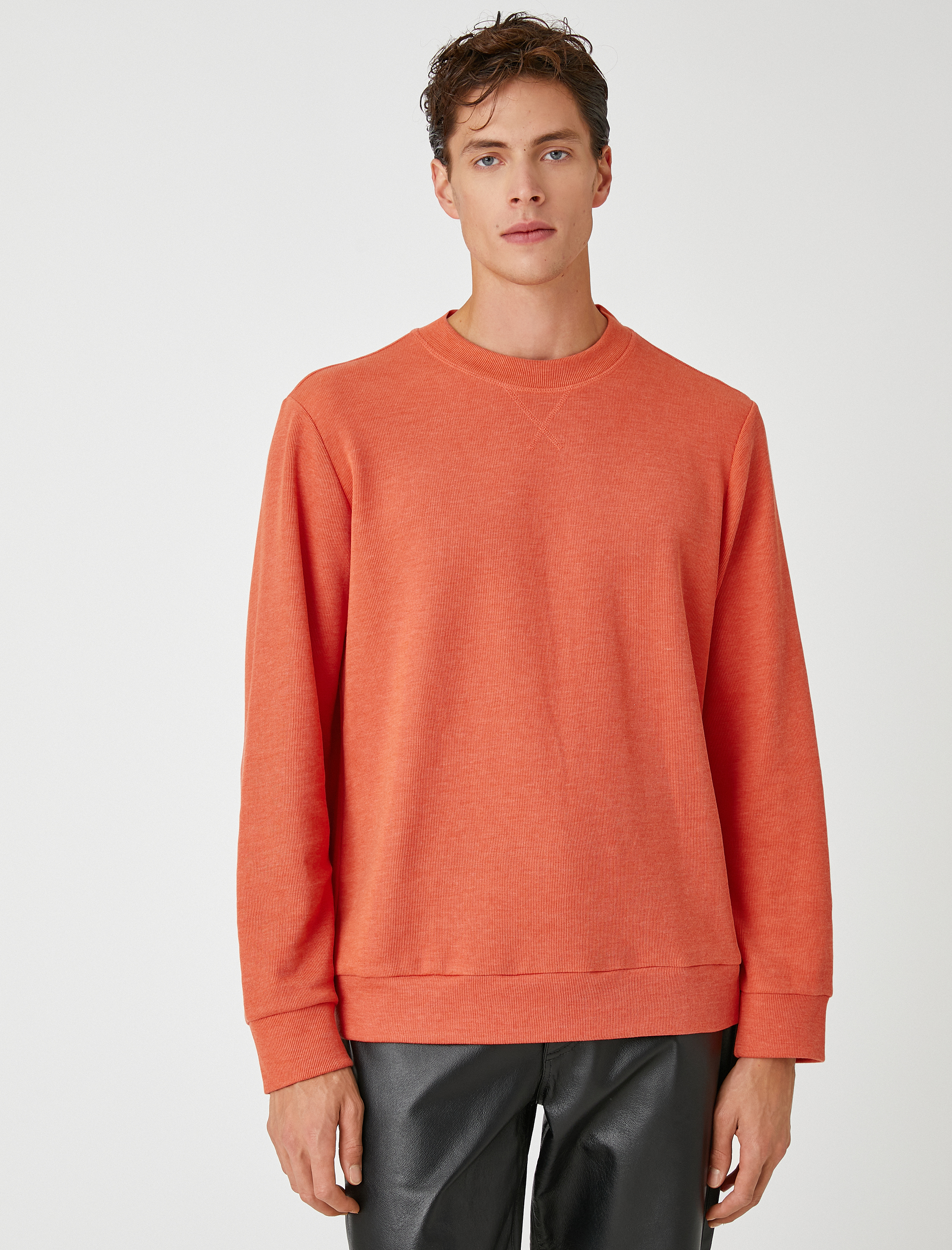   Basic Kazak Triko Bisiklet Yaka Uzun Kollu