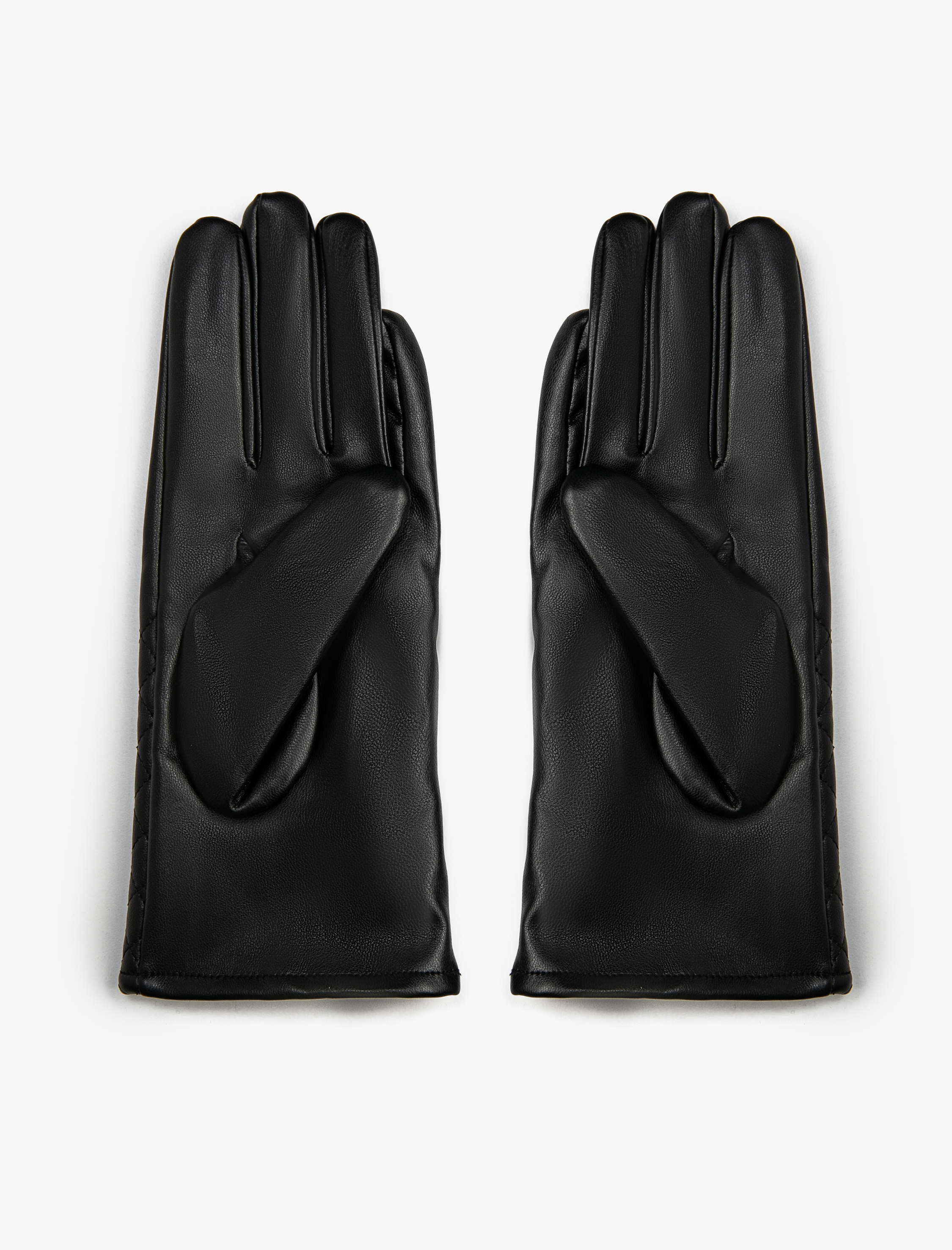  Kadın Suni Deri Eldiven Kapitone Detaylı İçi Peluş Astarlı