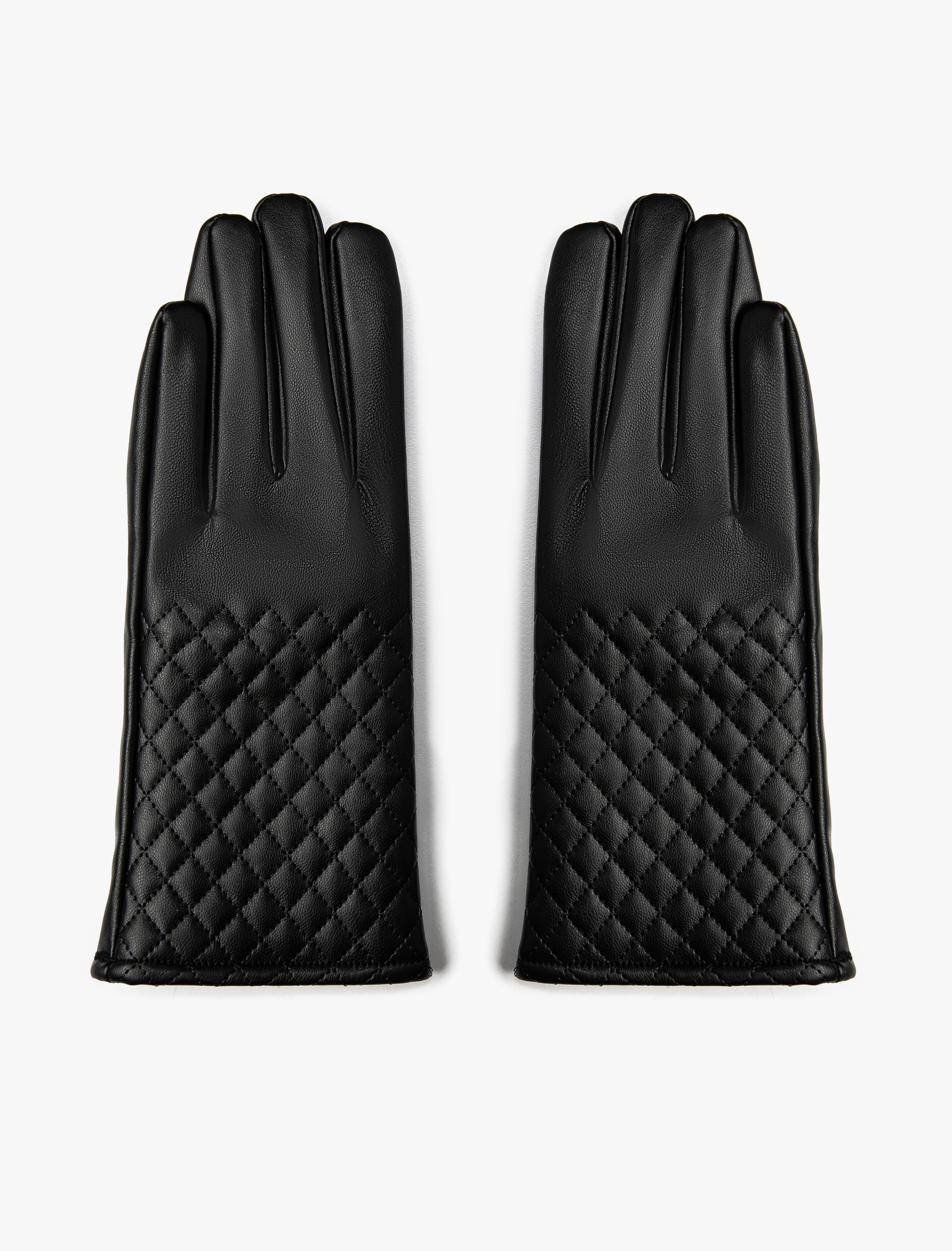  Kadın Suni Deri Eldiven Kapitone Detaylı İçi Peluş Astarlı