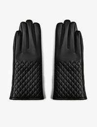 Suni Deri Eldiven Kapitone Detaylı İçi Peluş Astarlı