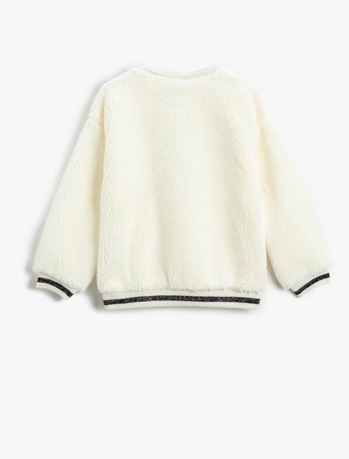 Kız Çocuk Peluş Sweatshirt Parlak Aplike Detaylı