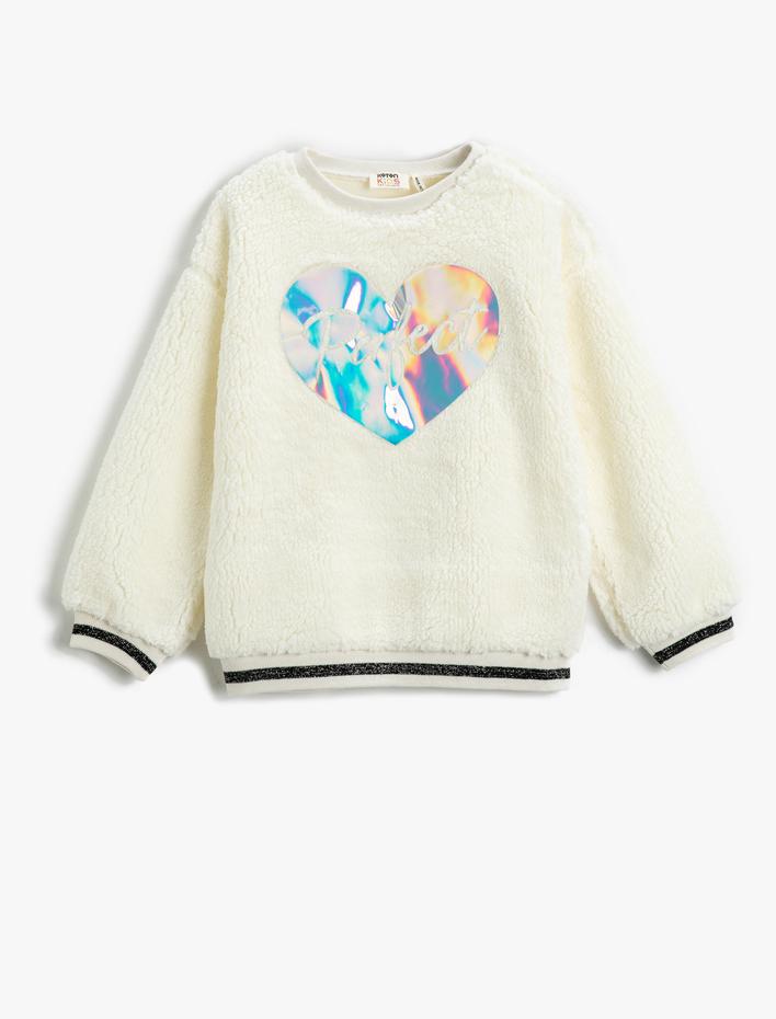 Kız Çocuk Peluş Sweatshirt Parlak Aplike Detaylı
