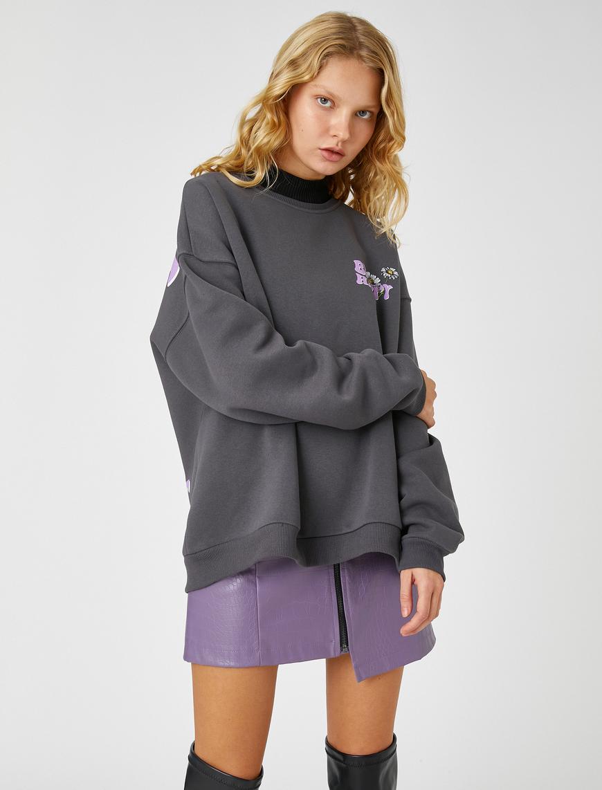   Oversize Sweatshirt Sırt Baskılı İçi Polarlı