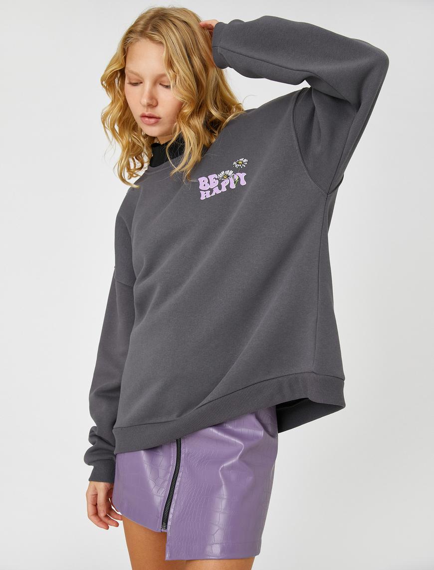   Oversize Sweatshirt Sırt Baskılı İçi Polarlı