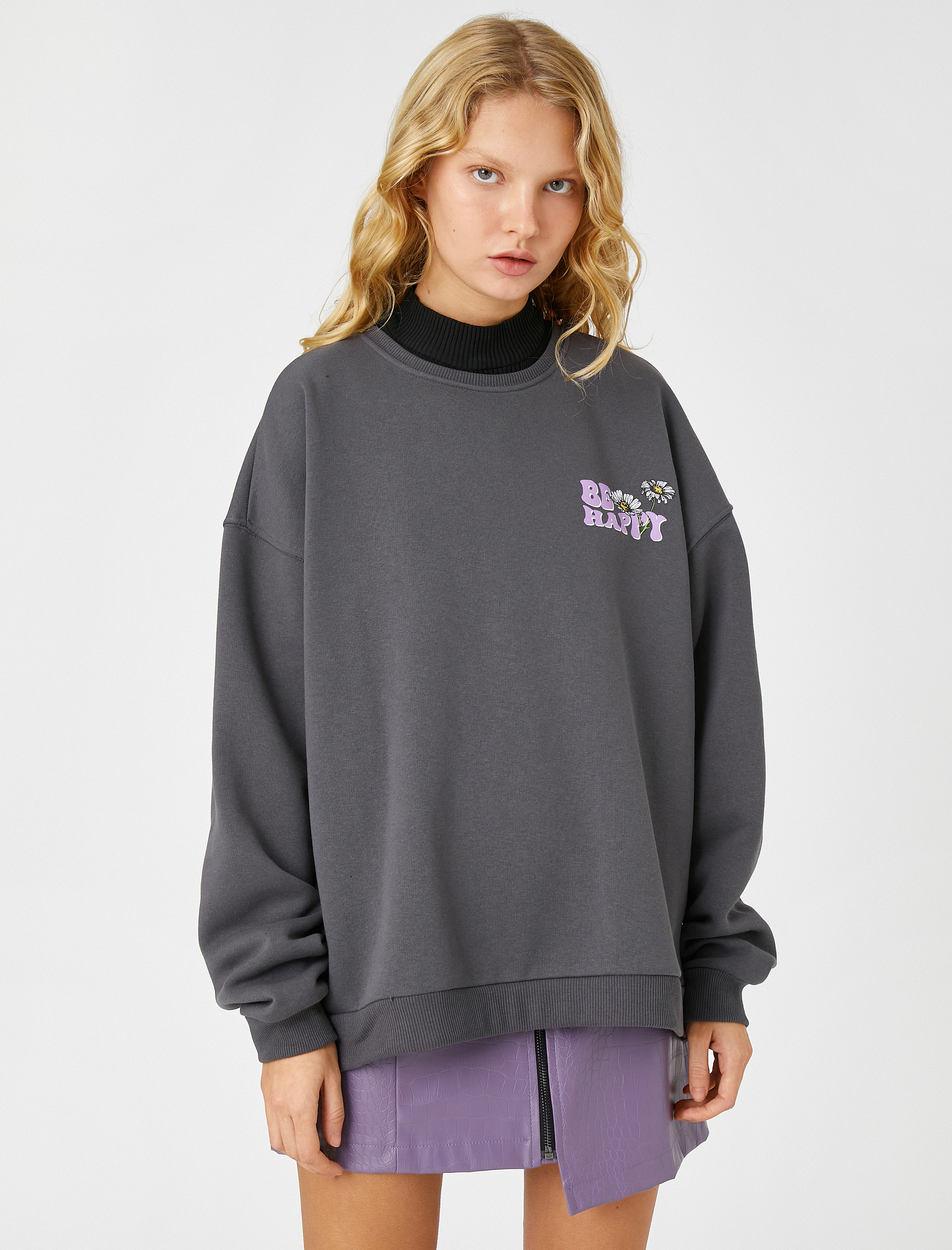   Oversize Sweatshirt Sırt Baskılı İçi Polarlı