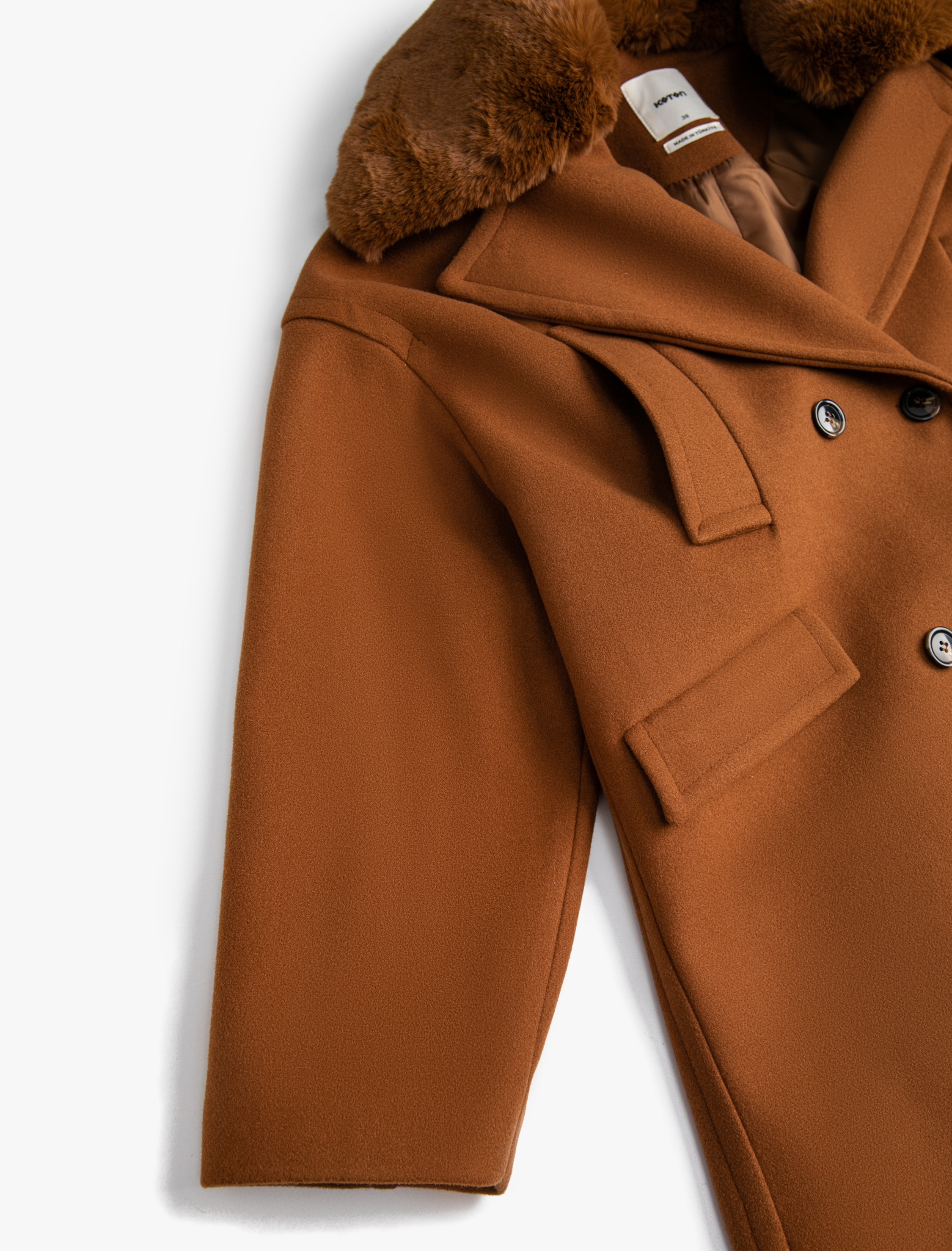   Oversize Kaşe Kaban Peluş Detaylı