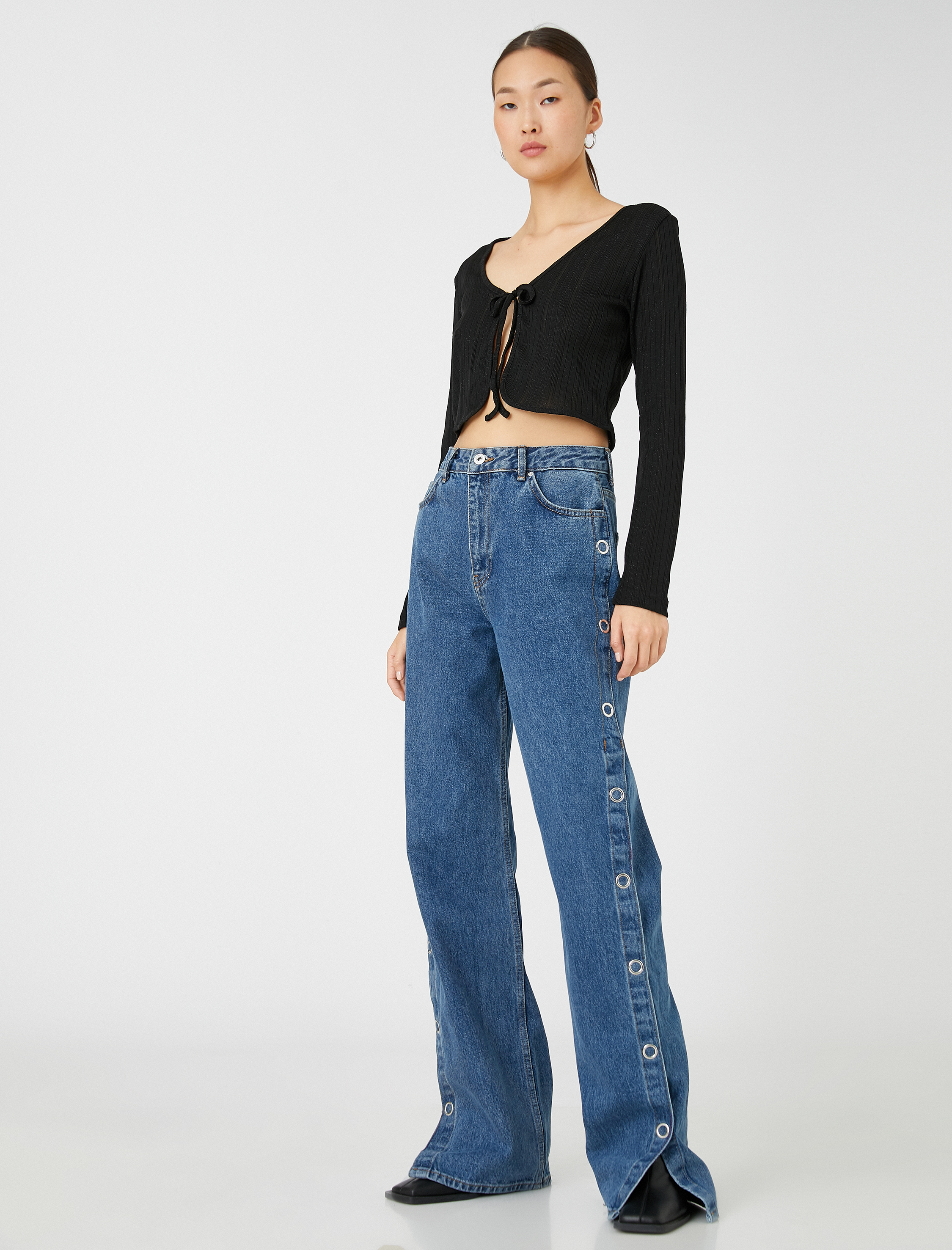   Yüksek Bel Kot Pantolon Düz Paça - Nora Jean