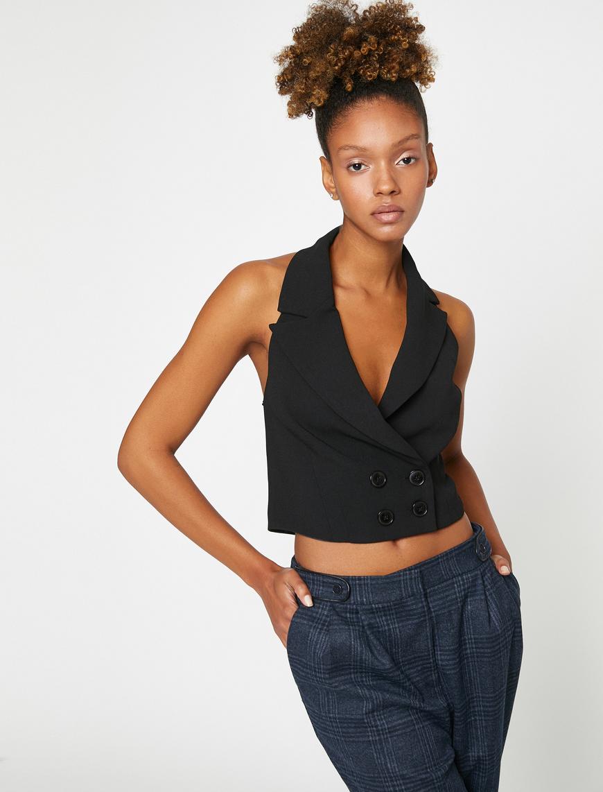   Kruvaze Crop Blazer Yelek