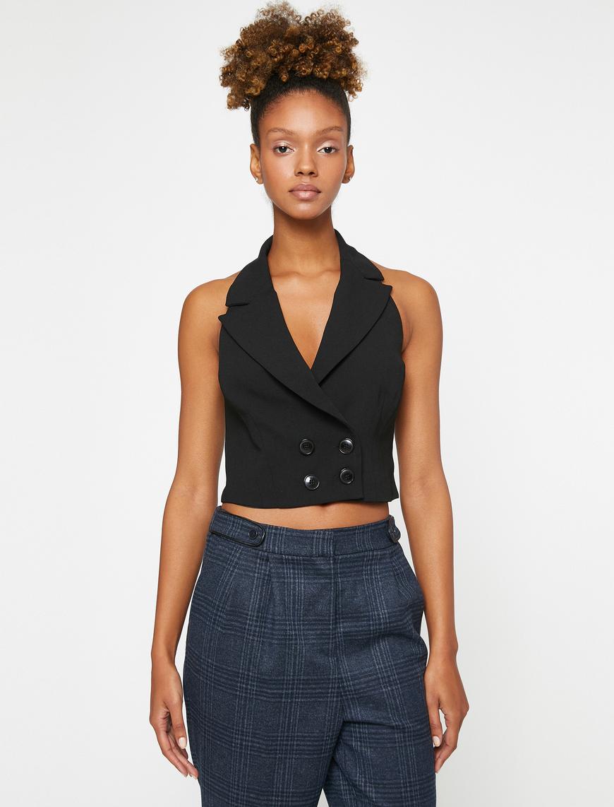   Kruvaze Crop Blazer Yelek