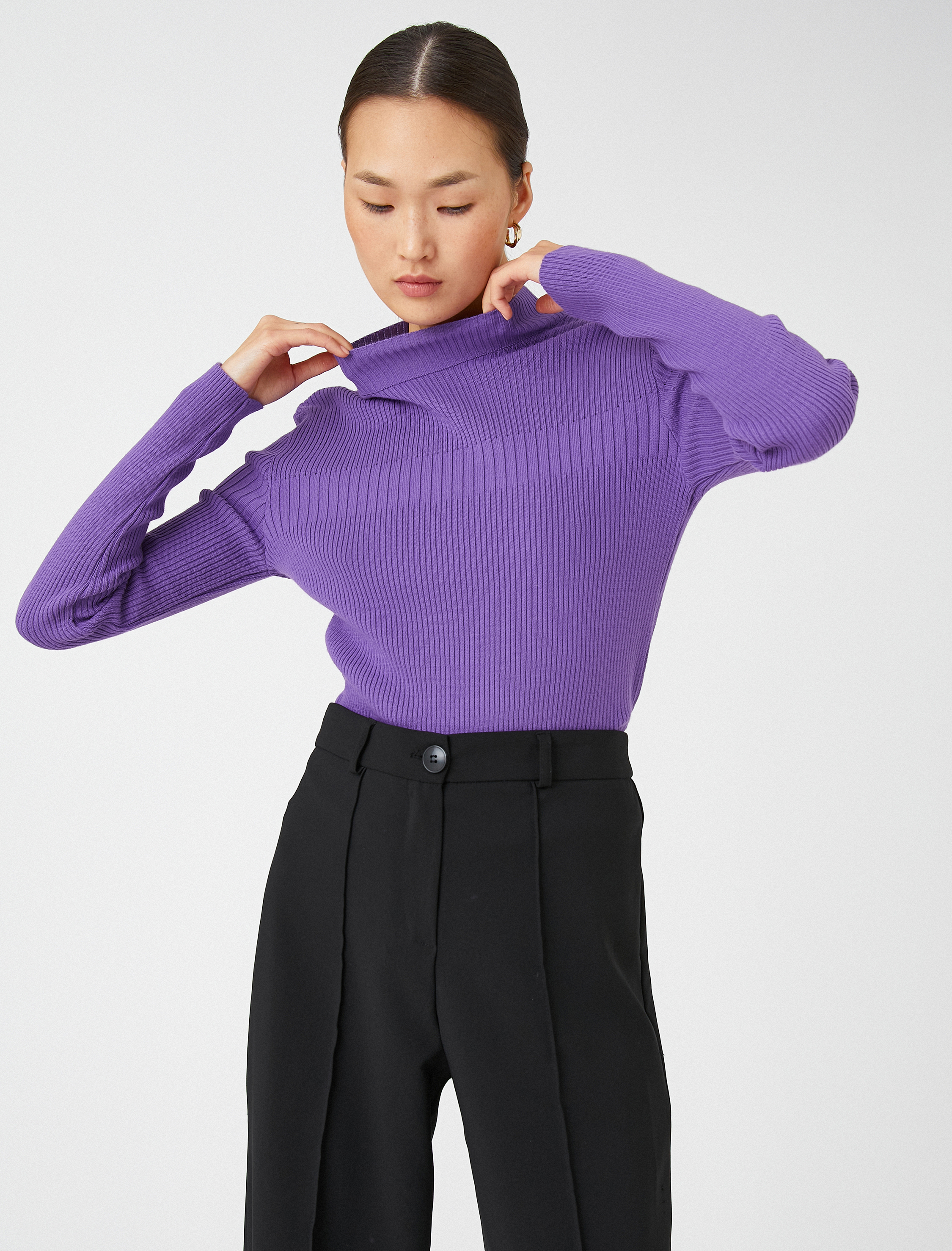   Yarım Balıkçı Yaka Kazak Triko Ribanalı Kaşmir Dokulu