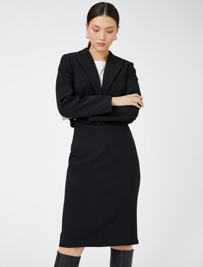  Basic Midi Kalem Etek Yırtmaçlı Fermuarlı Dar Kesim