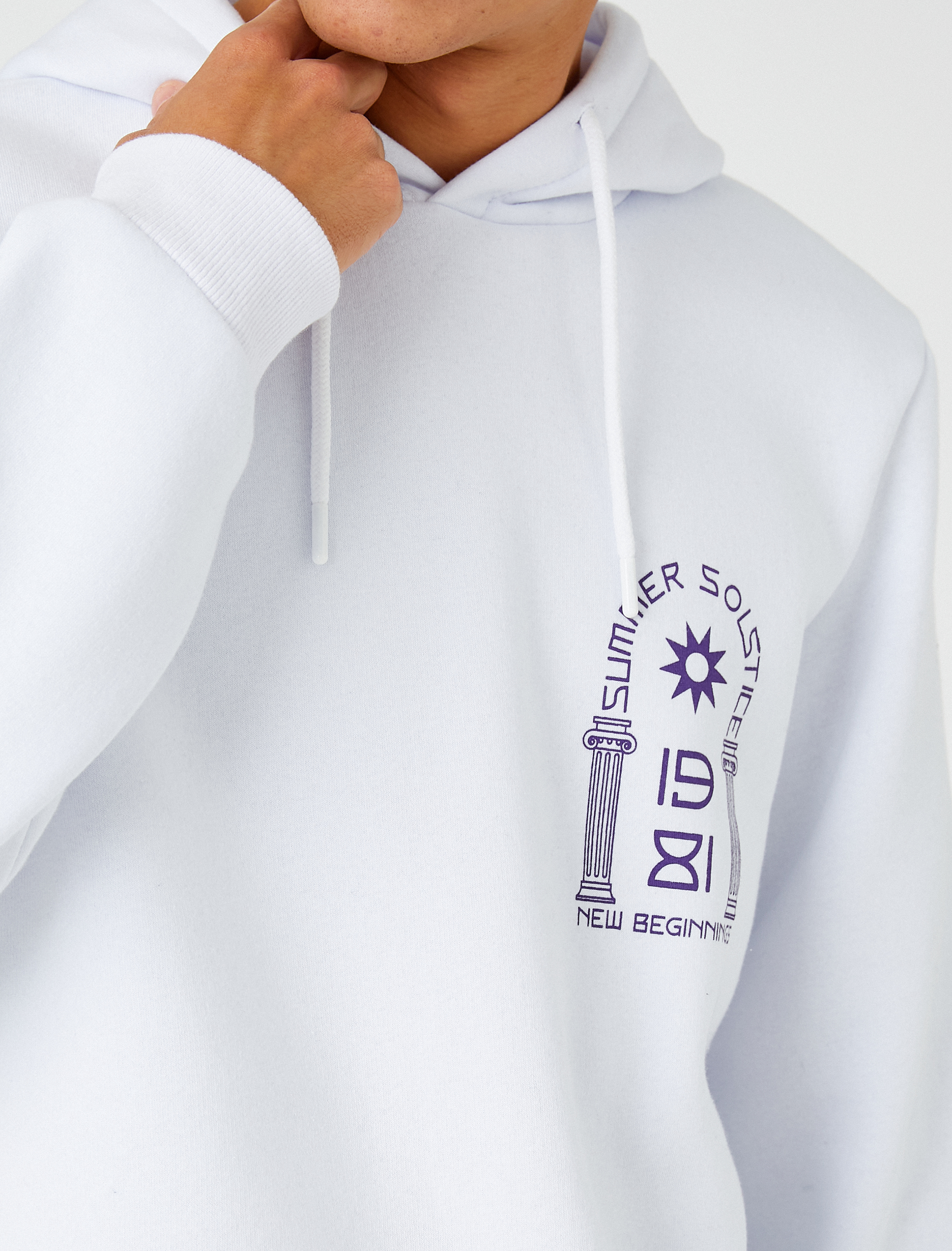   Basic Kapşonlu Sweatshirt Uzakdoğu Baskılı Uzun Kollu Şardonlu