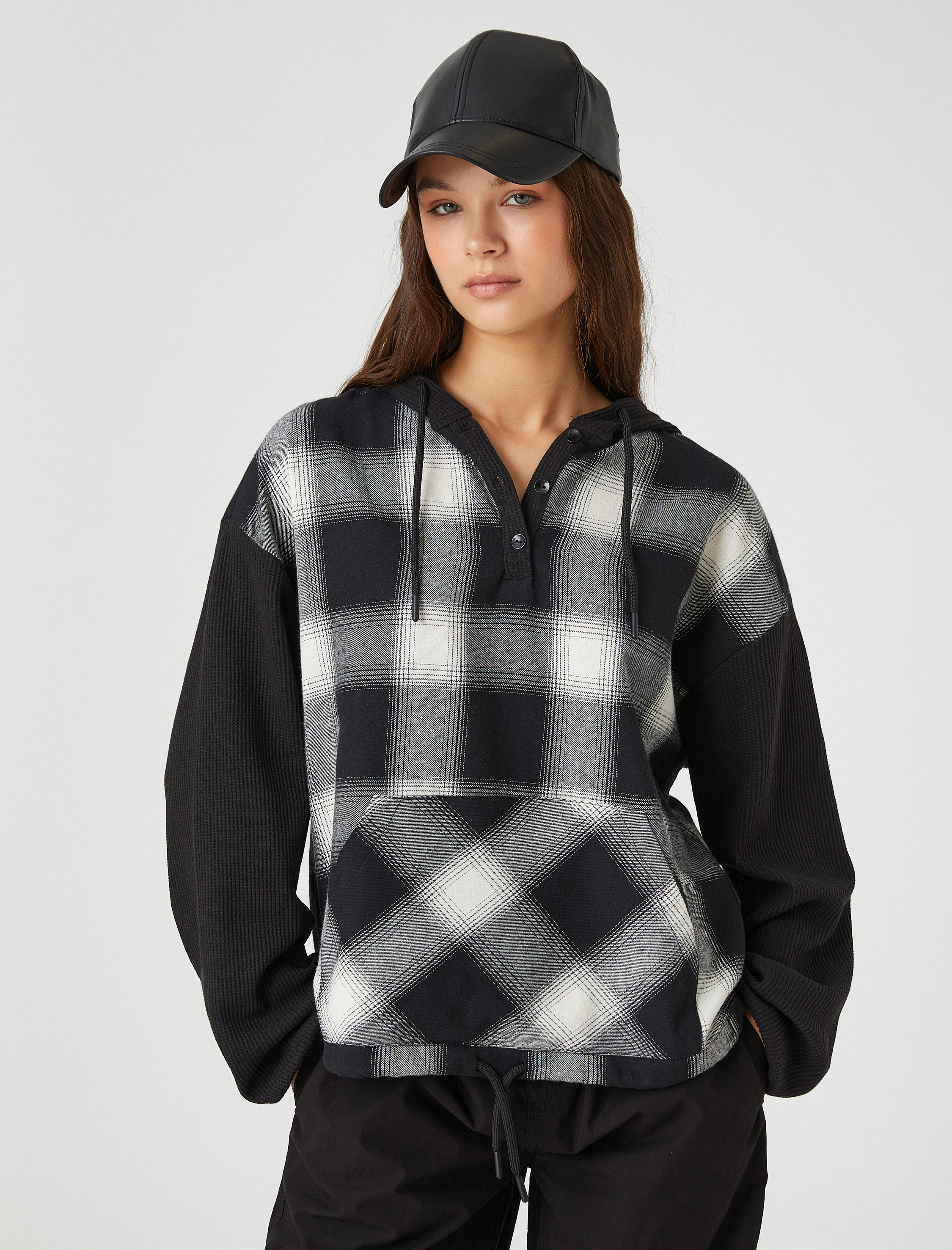   Oversize Sweatshirt Kapüşonlu Uzun Kollu Beli Lastikli