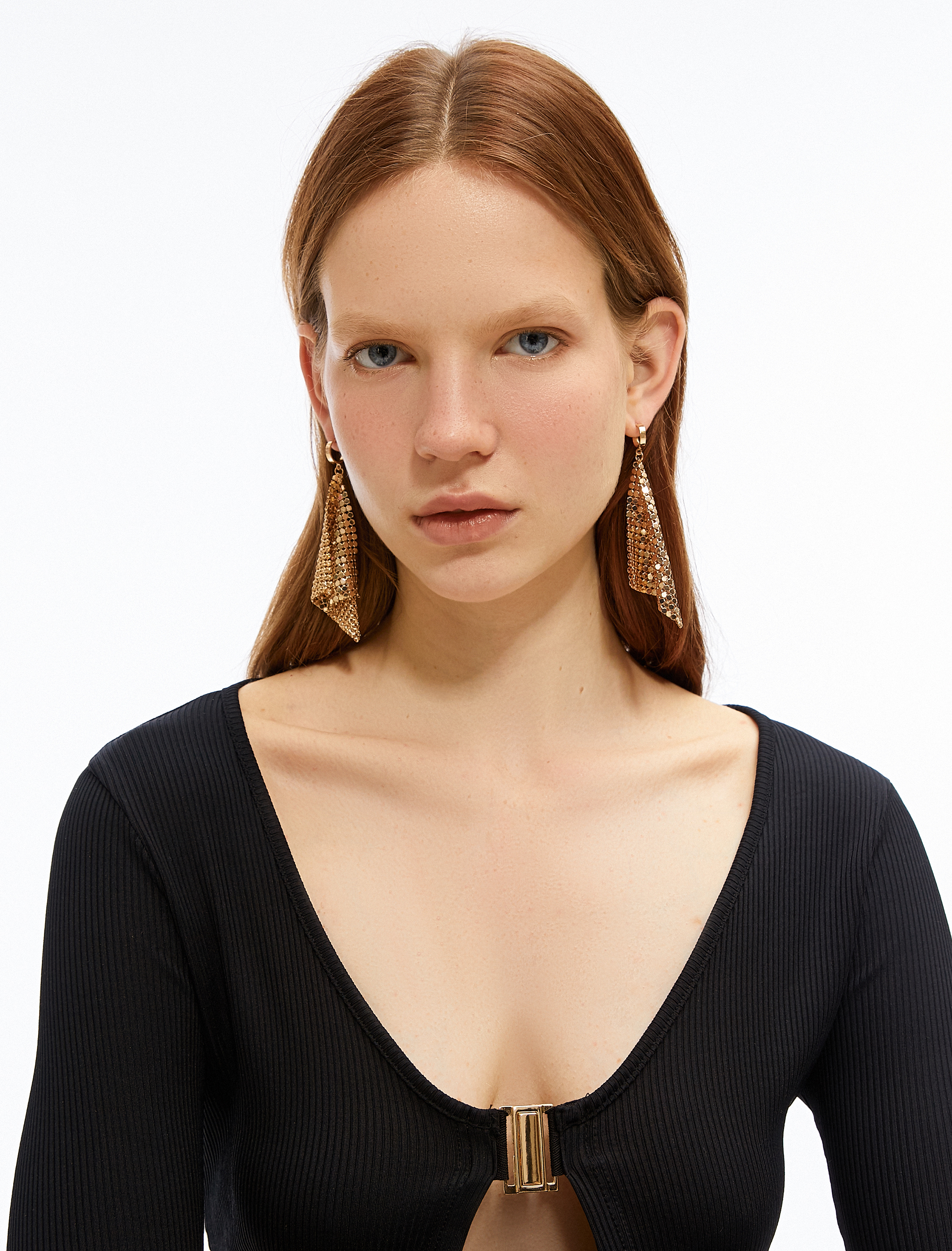 Kadın Metal Boncuklu Geniş Sallantılı Küpe