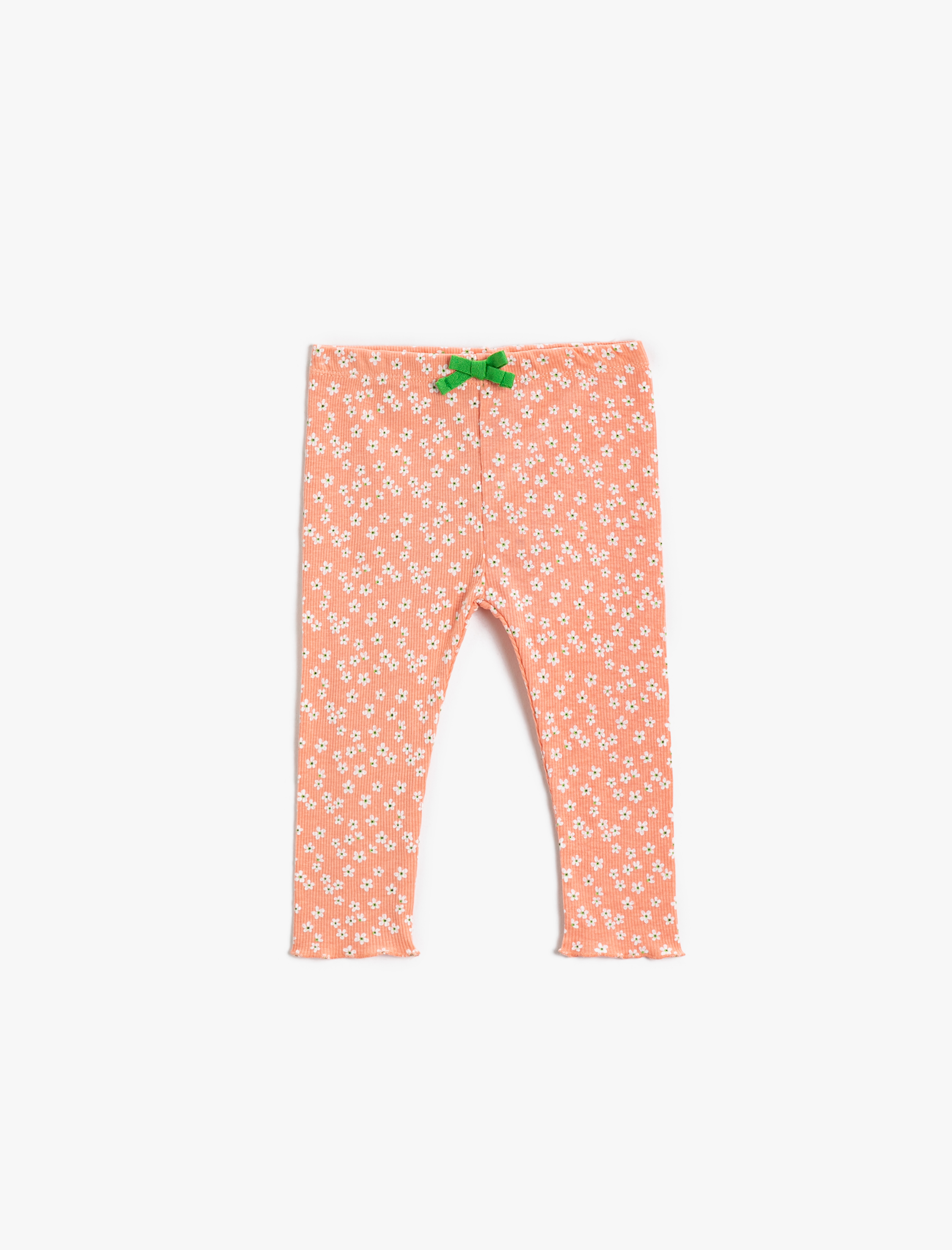  Kız Bebek Çiçekli Tayt Fiyonk Detaylı Beli Lastikli Ribanalı