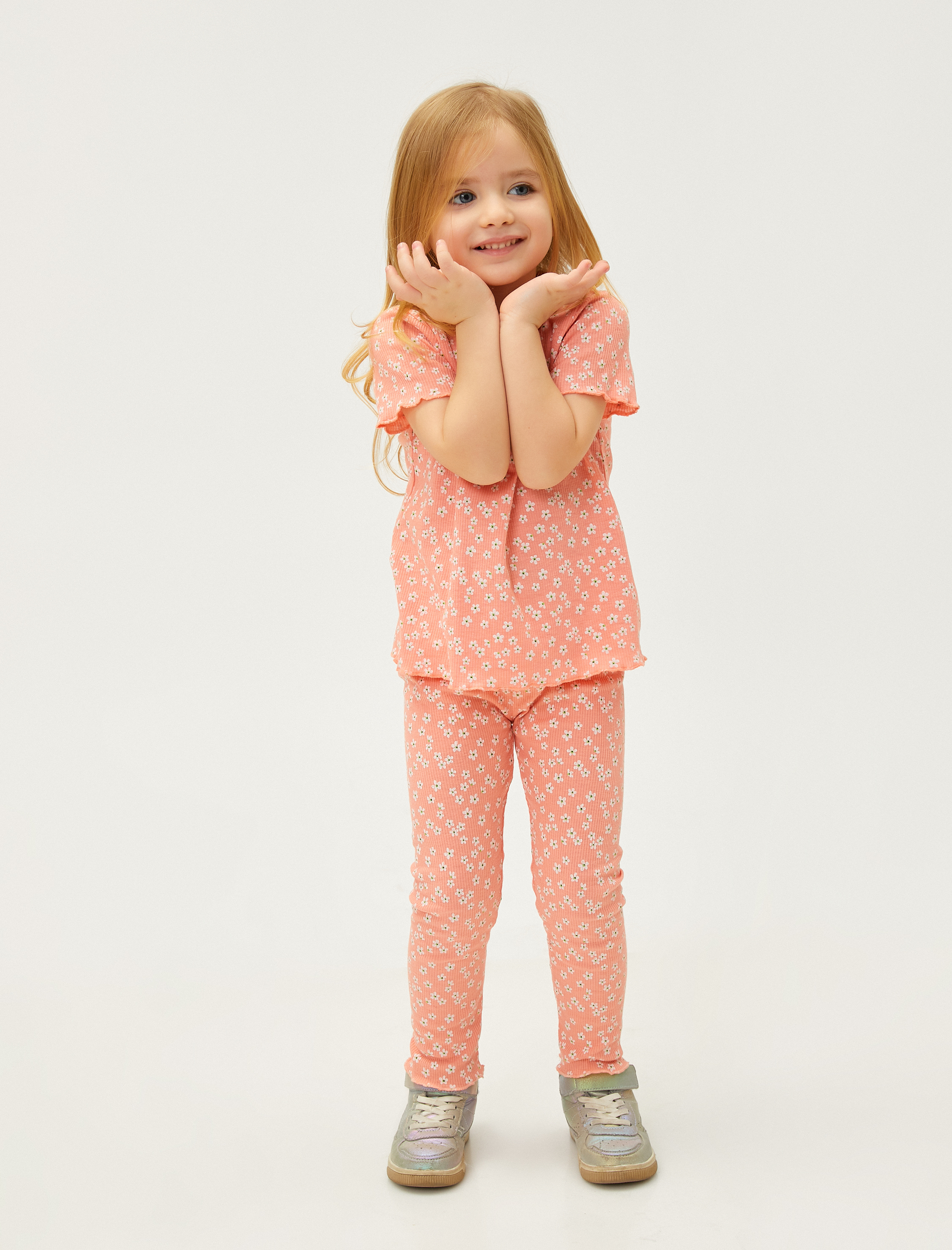  Kız Bebek Çiçekli Tayt Fiyonk Detaylı Beli Lastikli Ribanalı