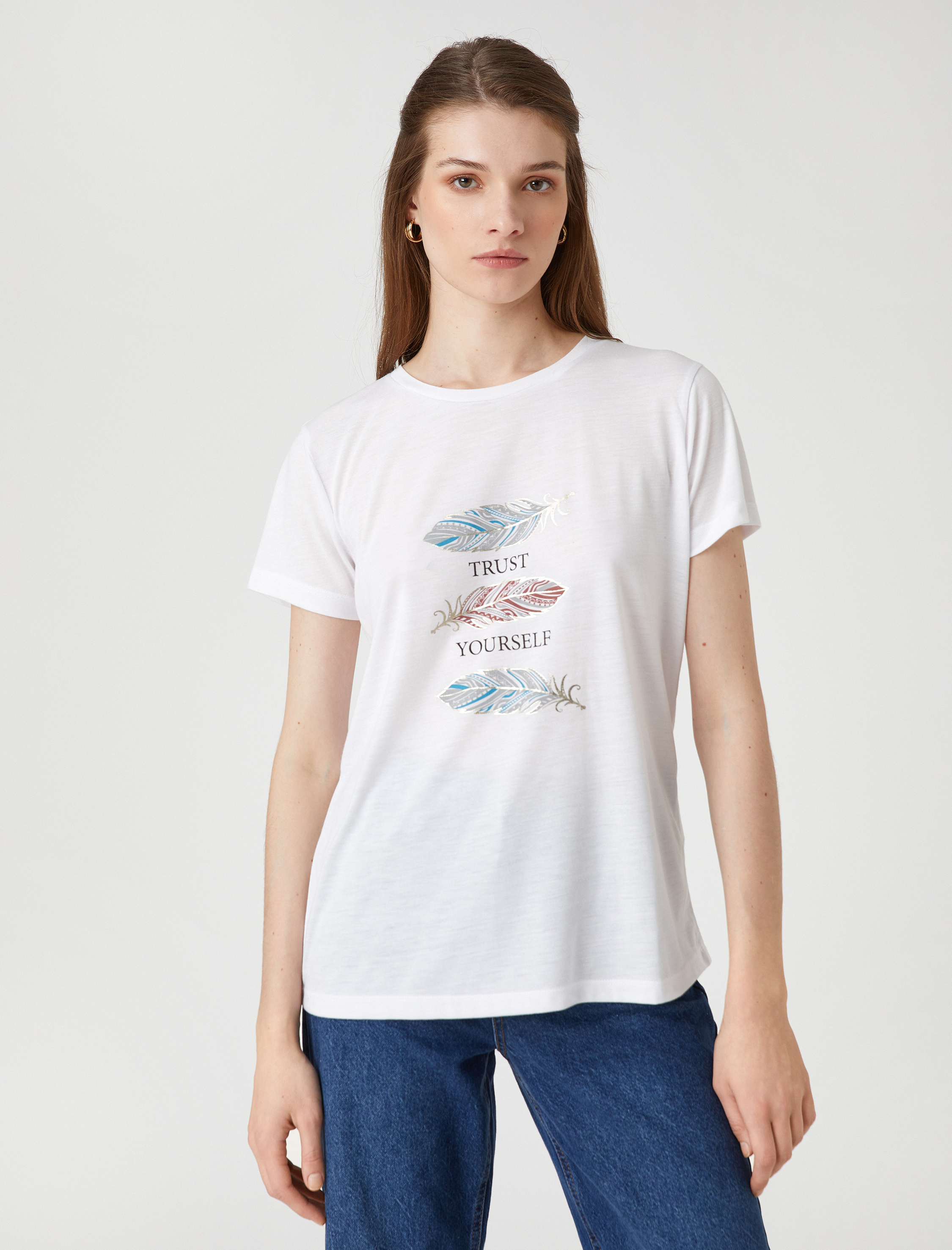   Baskılı Tişört Kısa Kollu Bisiklet Yaka