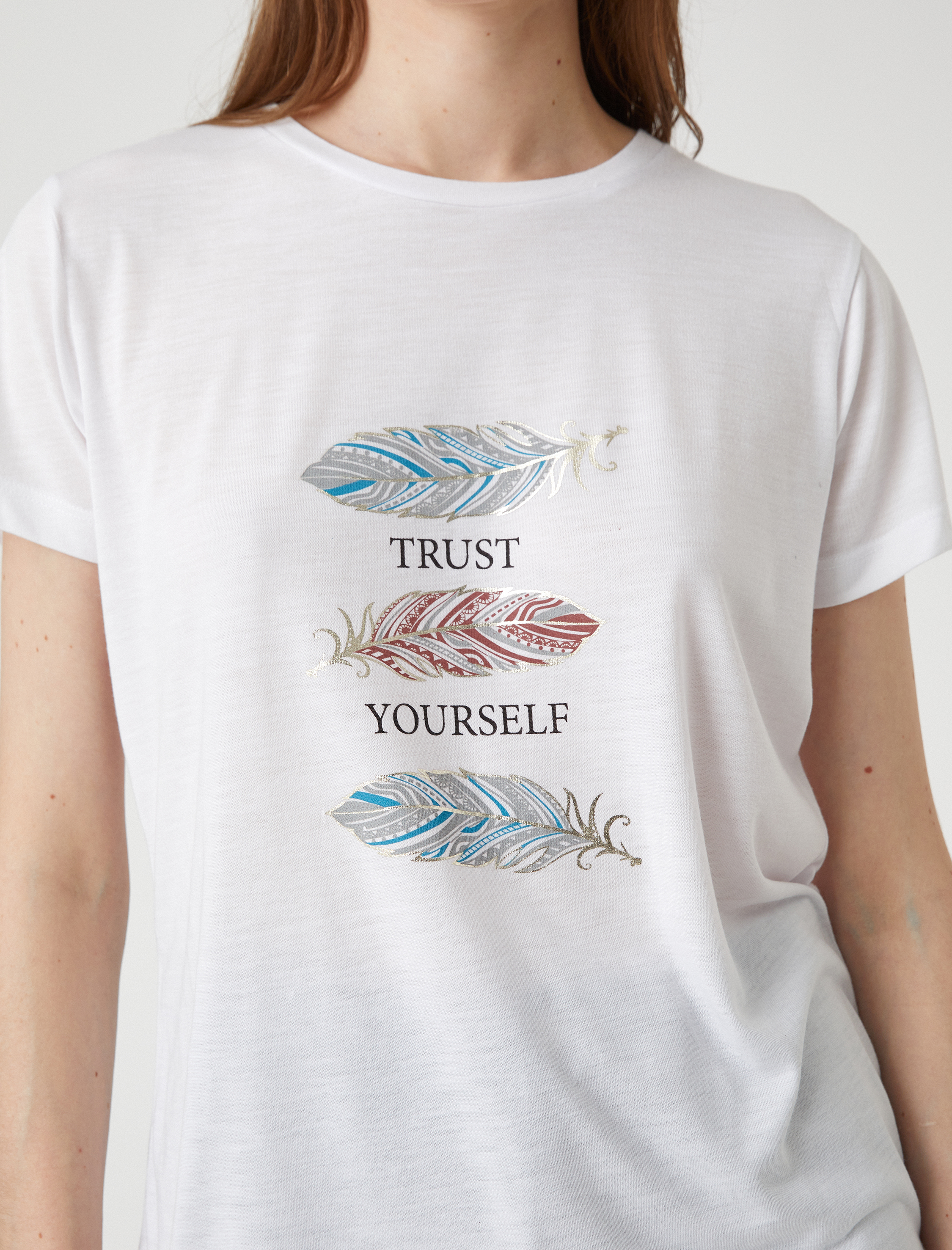   Baskılı Tişört Kısa Kollu Bisiklet Yaka