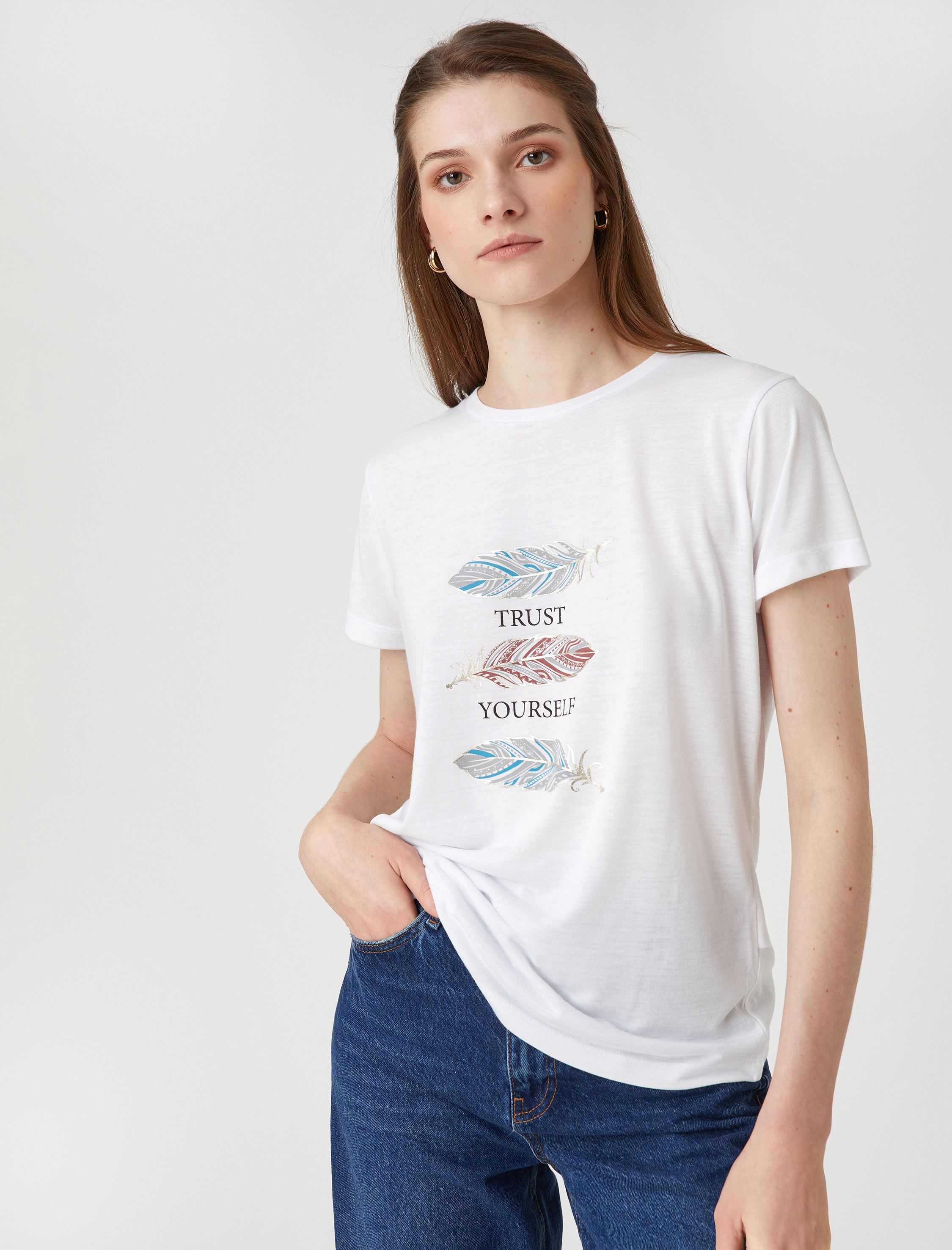   Baskılı Tişört Kısa Kollu Bisiklet Yaka