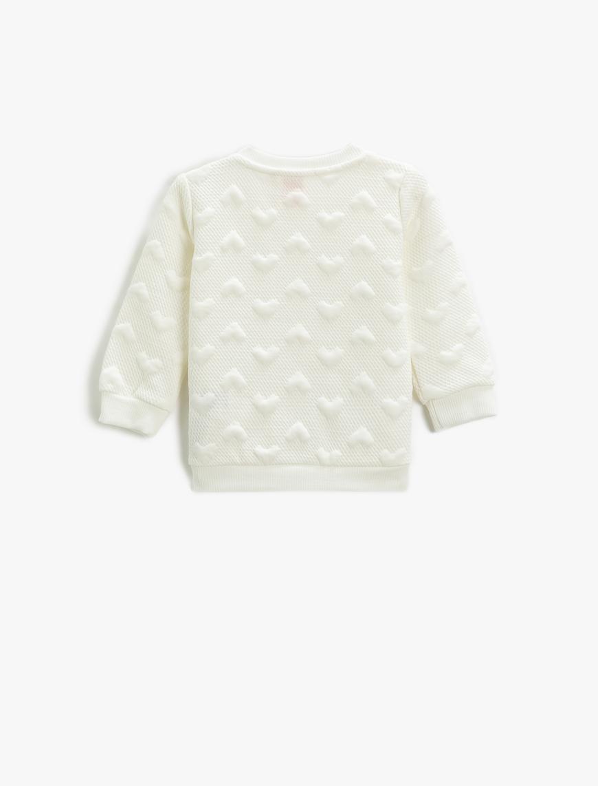  Kız Bebek Kalpli Kapitone Sweatshirt Uzun Kollu Bisiklet Yaka