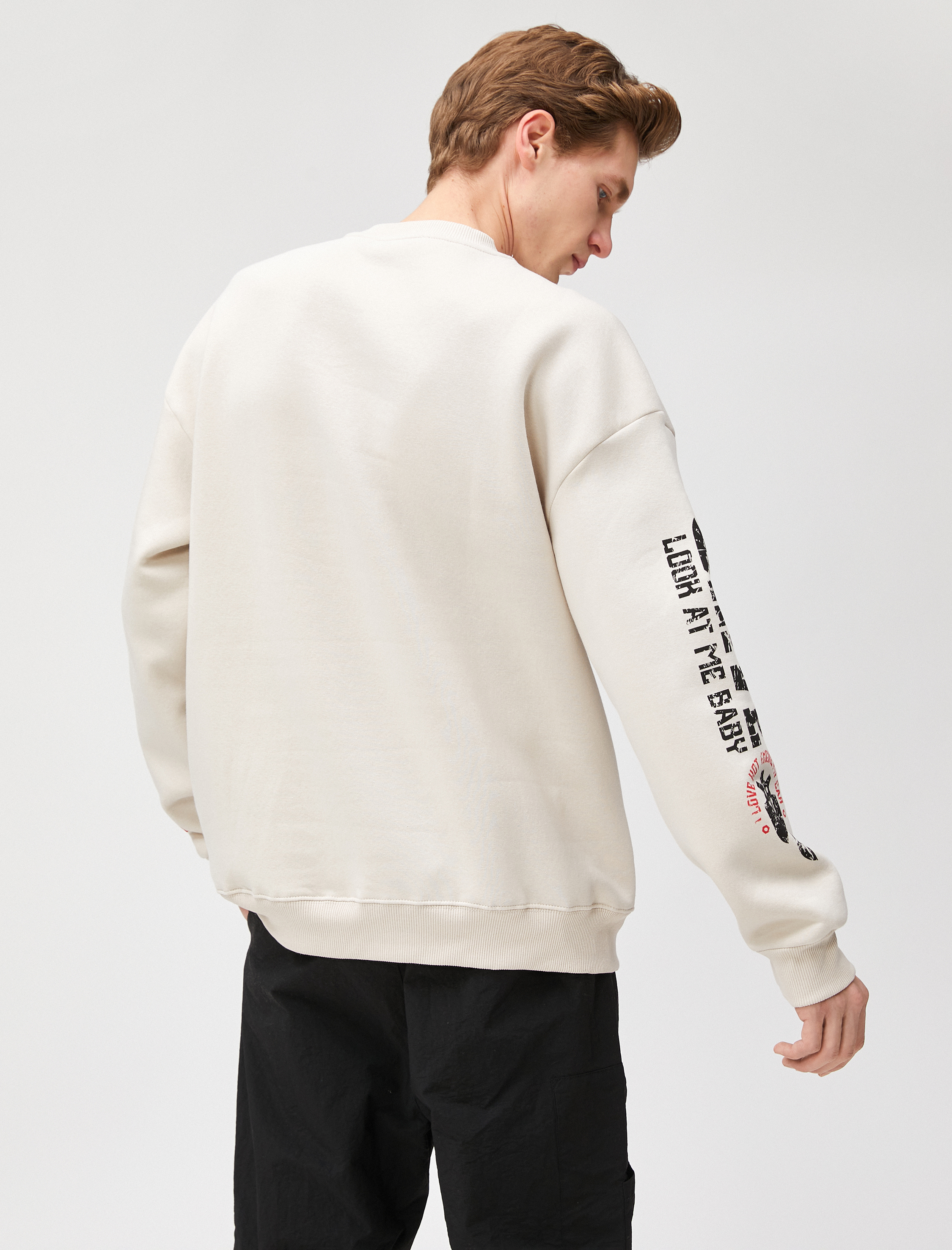   Kolej Oversize Sweatshirt Bisiklet Yaka Baskılı Şardonlu