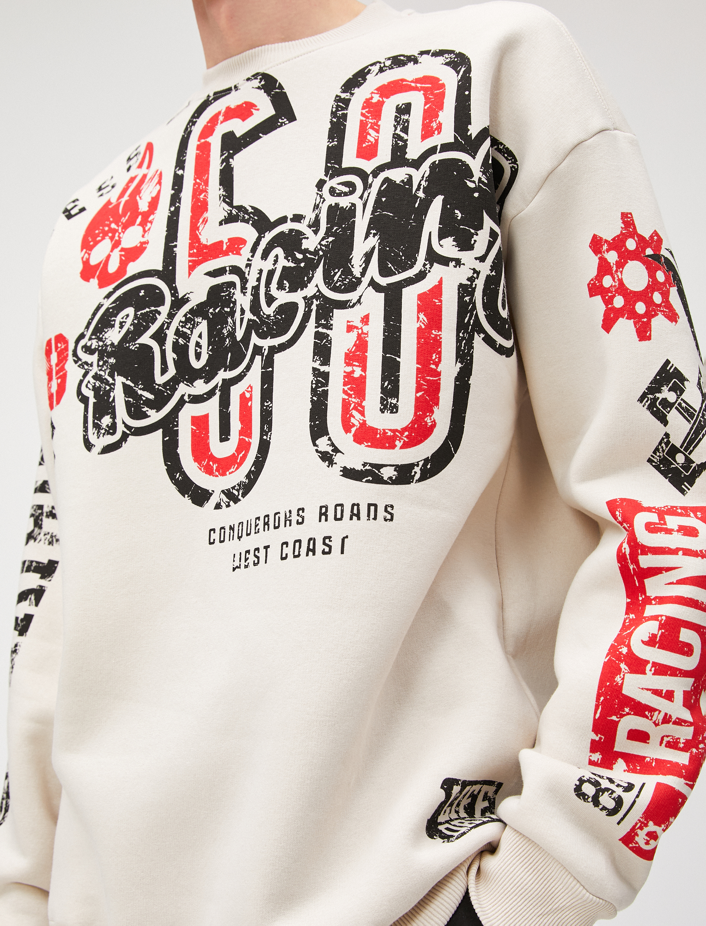   Kolej Oversize Sweatshirt Bisiklet Yaka Baskılı Şardonlu