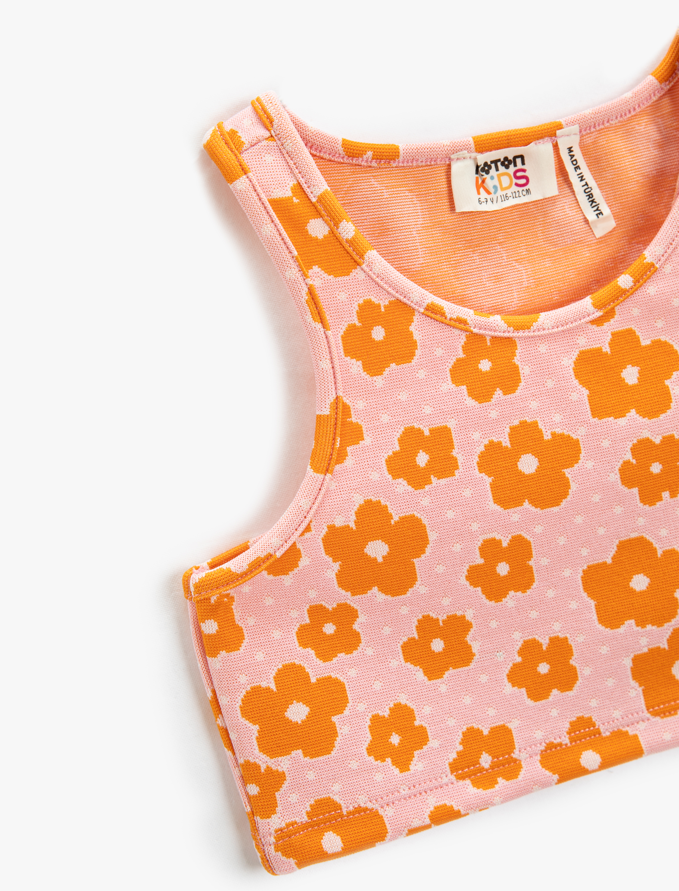  Kız Çocuk Atlet Crop Çiçekli Kolsuz Yuvarlak Yaka Dar Kalıp