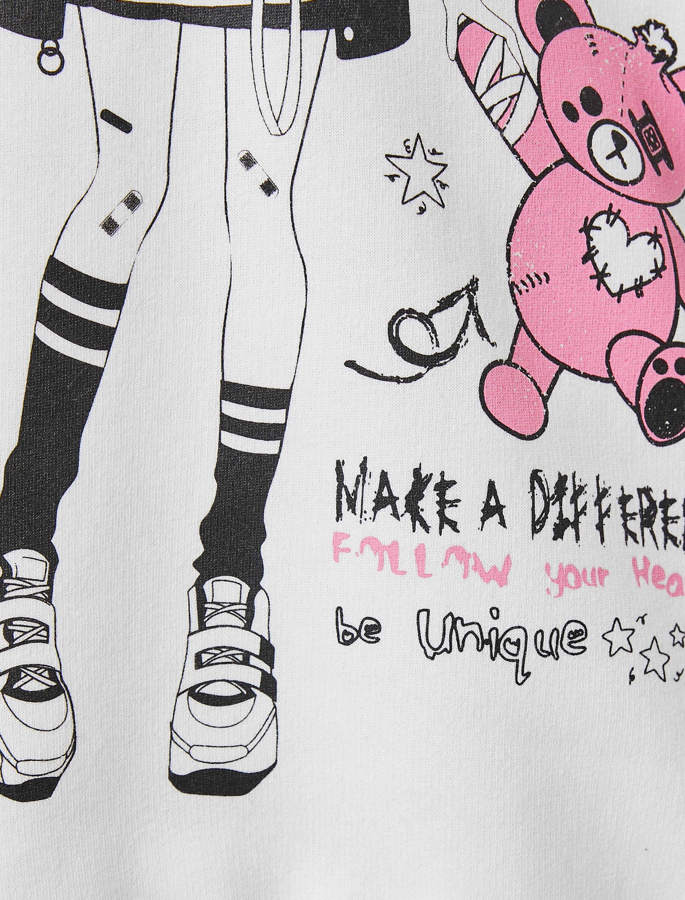   Şardonlu Kapüşonlu Sweatshirt Baskılı Uzun Kollu Rahat Kesim