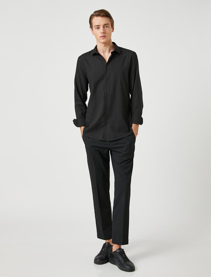  Spor Gömlek Slim Fit Klasik Yaka Uzun Kollu Non Iron