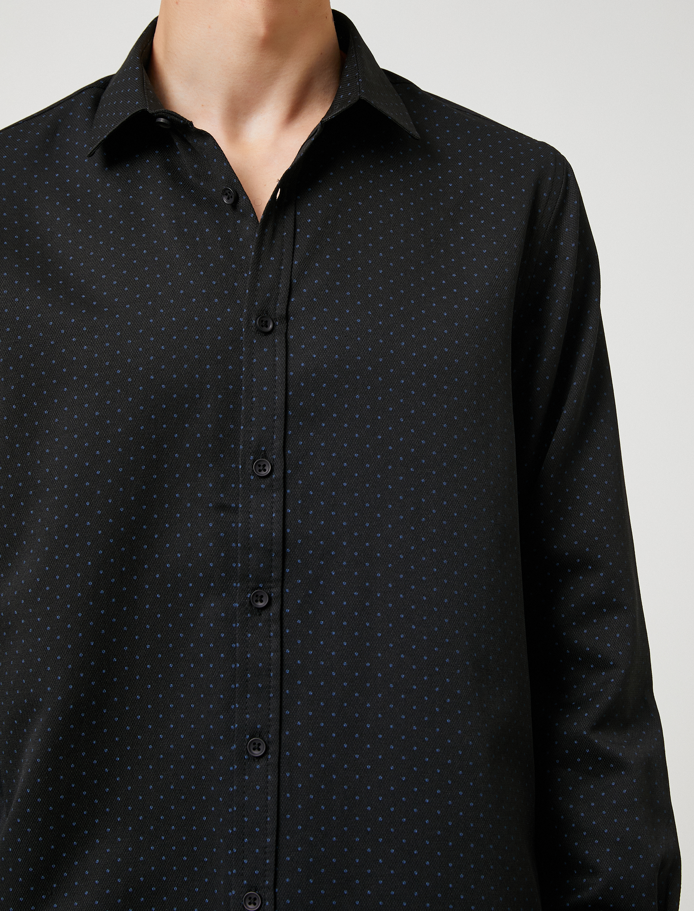 Puantiyeli Gömlek Klasik Yaka Uzun Kollu Non Iron