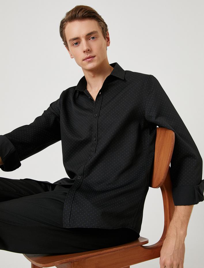  Puantiyeli Gömlek Klasik Yaka Uzun Kollu Non Iron