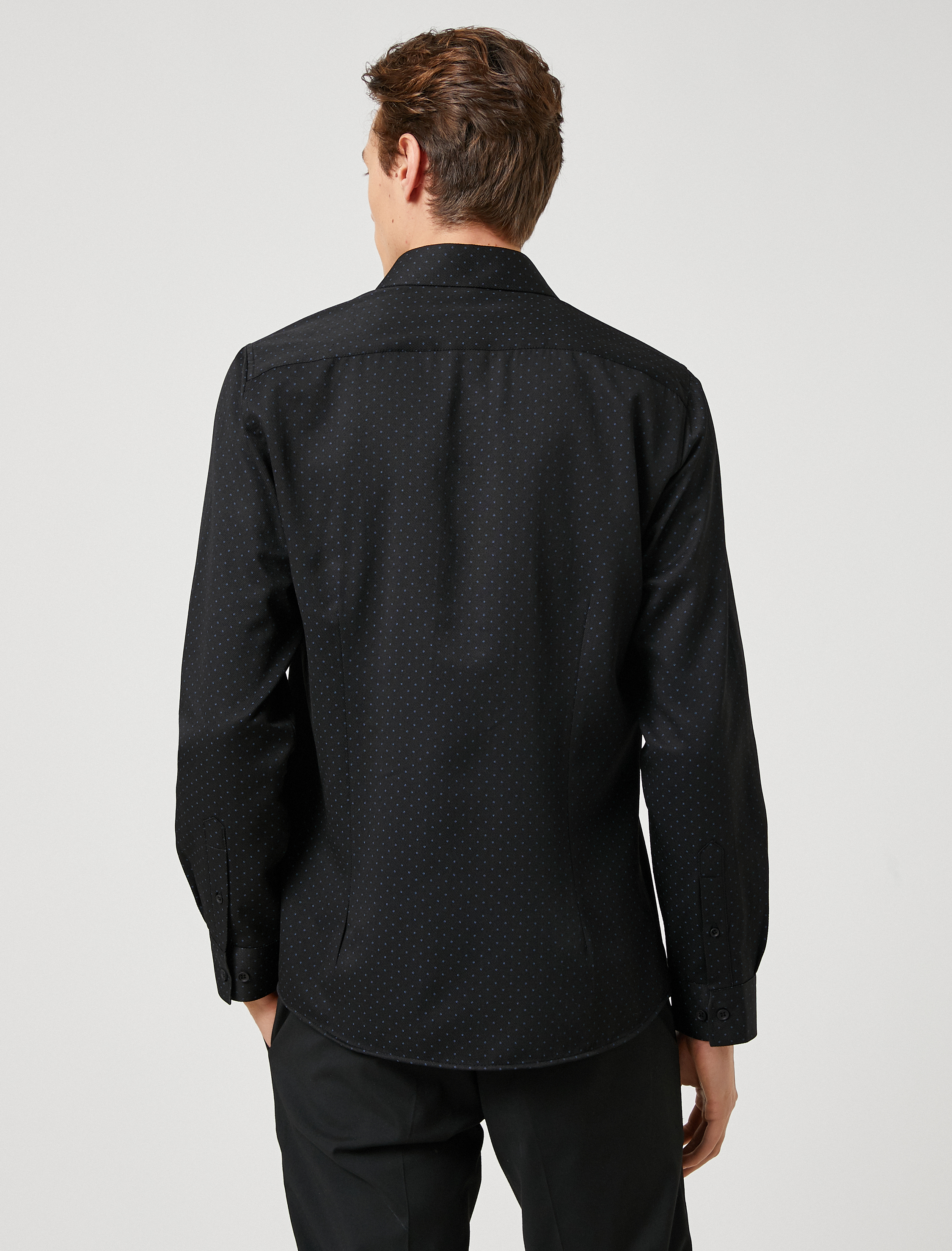 Puantiyeli Gömlek Klasik Yaka Uzun Kollu Non Iron