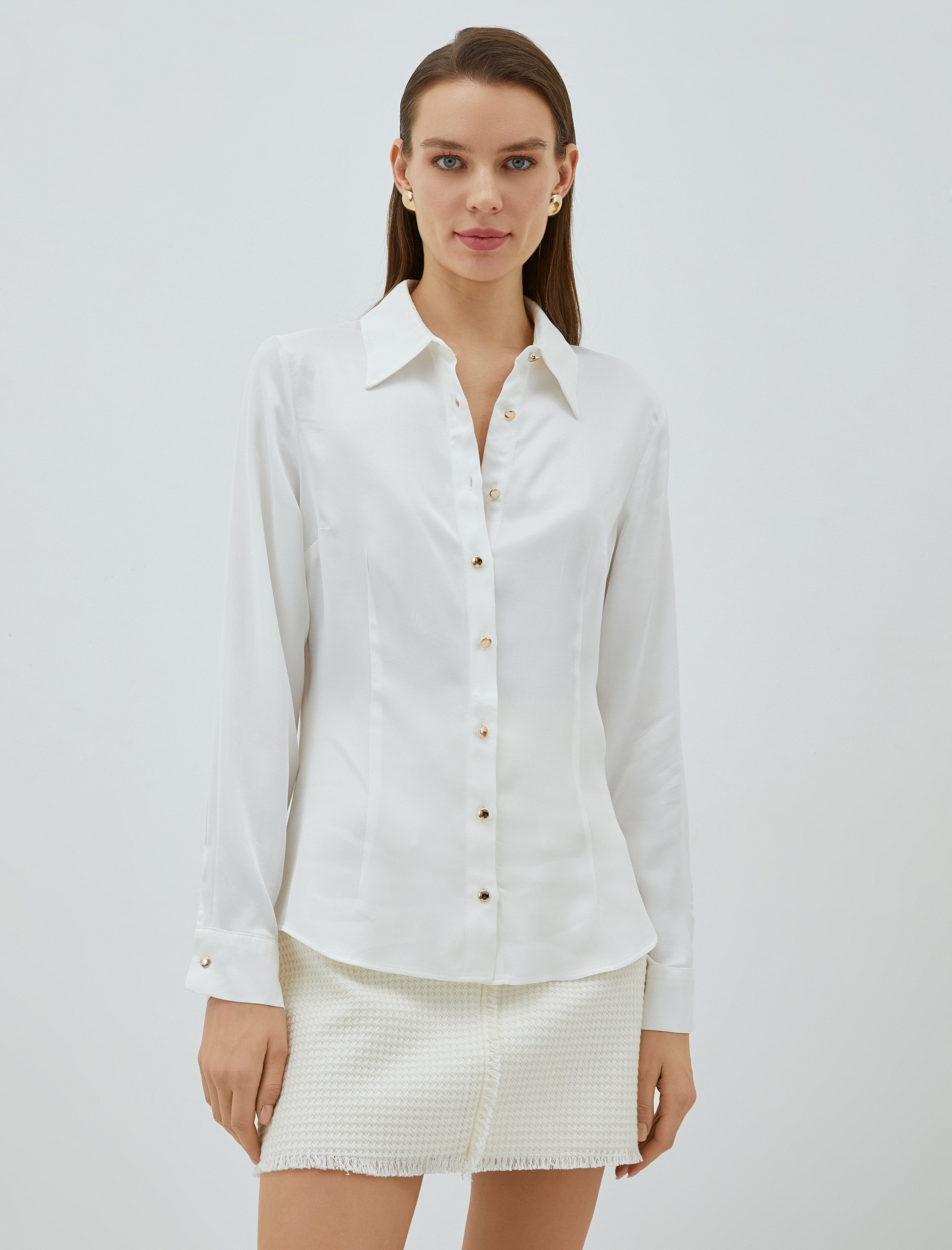   Gold Metal Düğmeli Gömlek Uzun Kollu