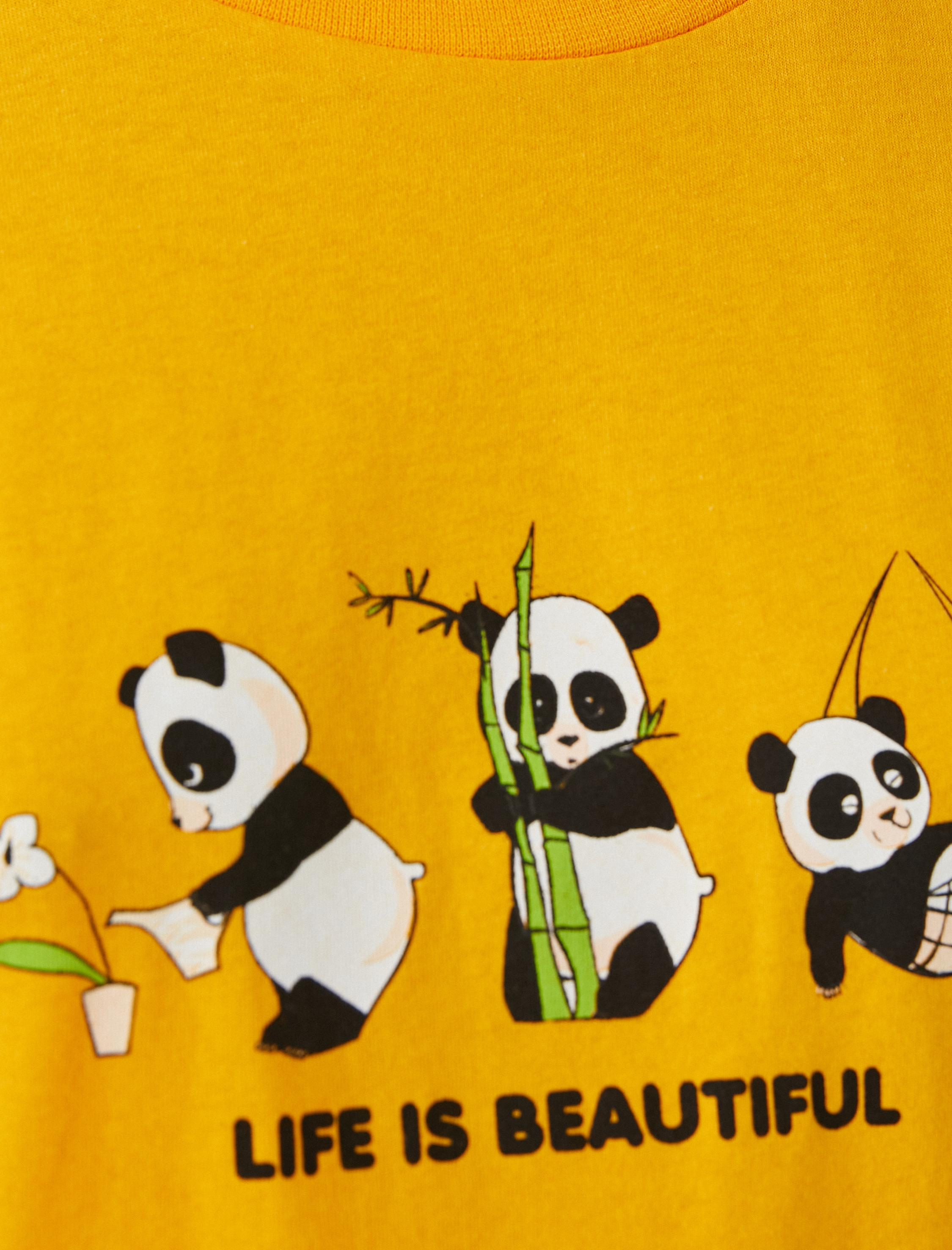   Panda Baskılı Tişört Kısa Kollu Bisiklet Yaka Rahat Kesim