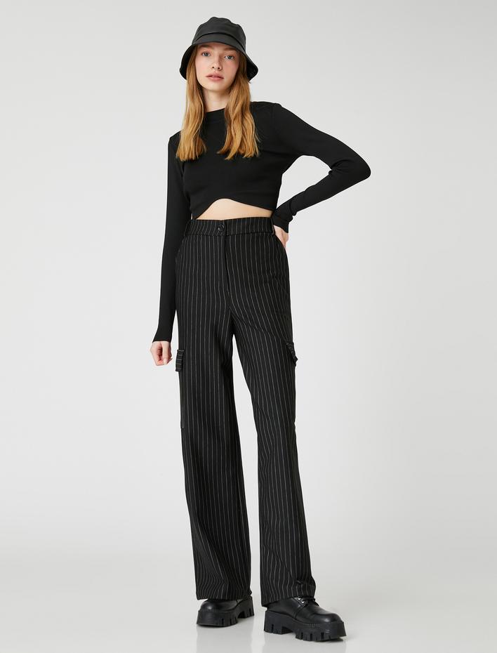  Kargo Pantolon Kumaş Cep Detaylı Düz Paça