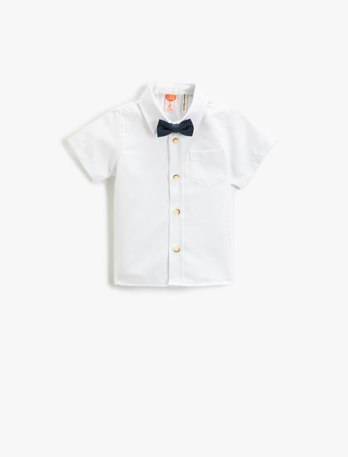 Erkek Bebek Papyonlu Gömlek Kısa Kollu Tek Cepli