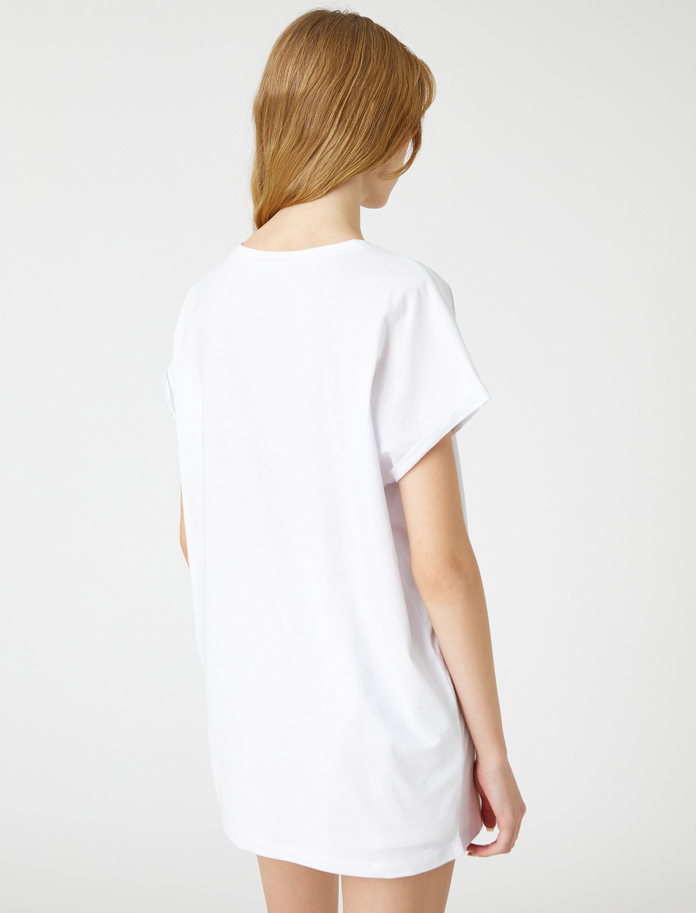   Kısa Kollu Tişört Rahat Kesim Bisiklet Yaka Baskılı