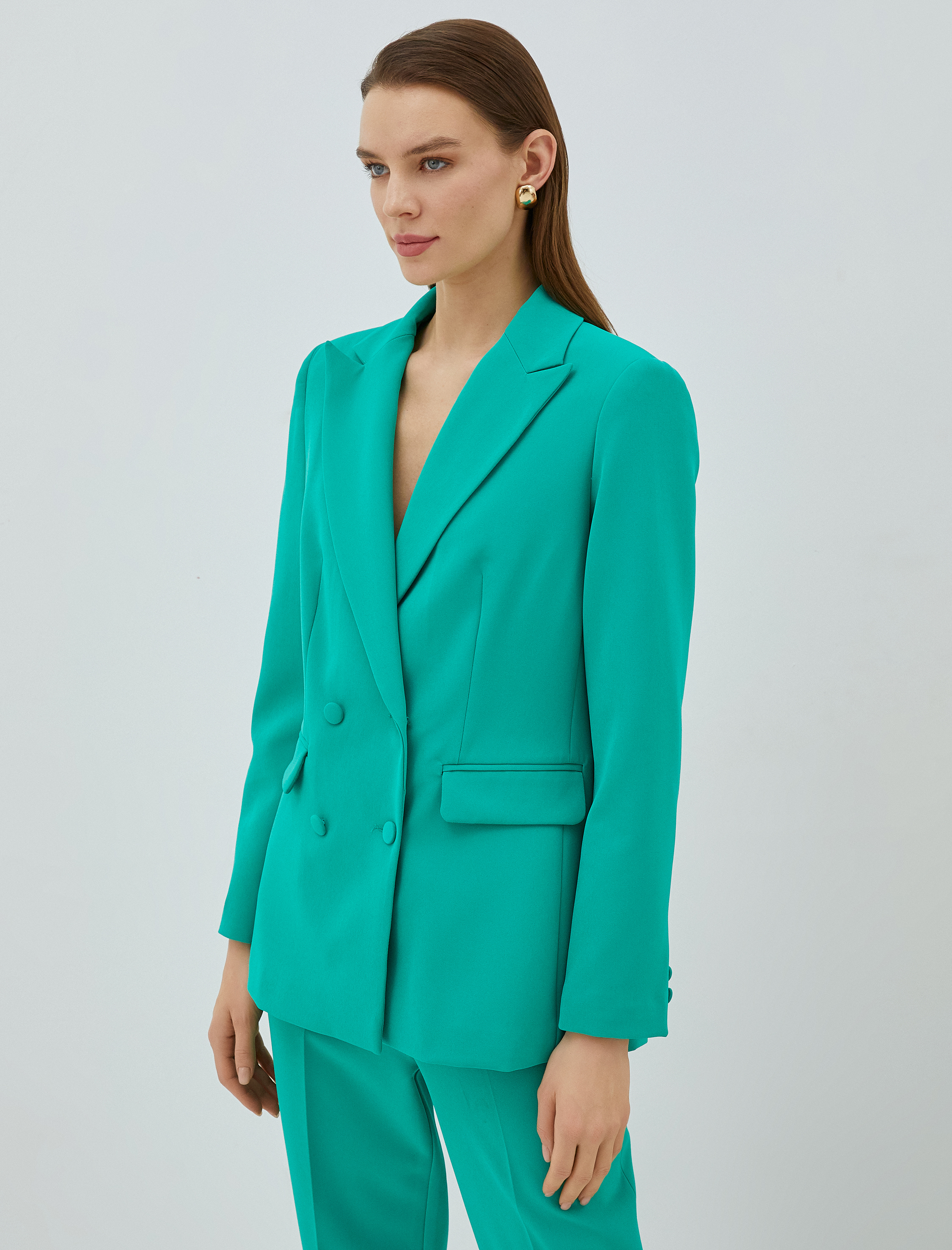   Kruvaze Düğmeli Blazer Ceket Kapaklı Cep Detaylı