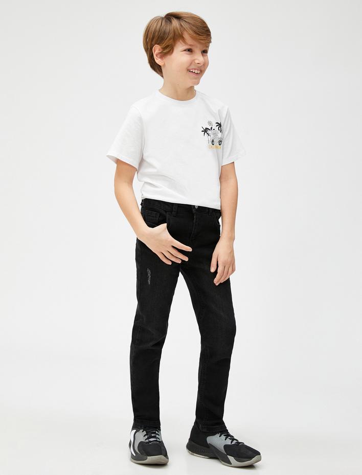 Erkek Çocuk Kot Pantolon Düz Paça Normal Bel - Straight Jean  Beli Ayarlanabilir Lastikli