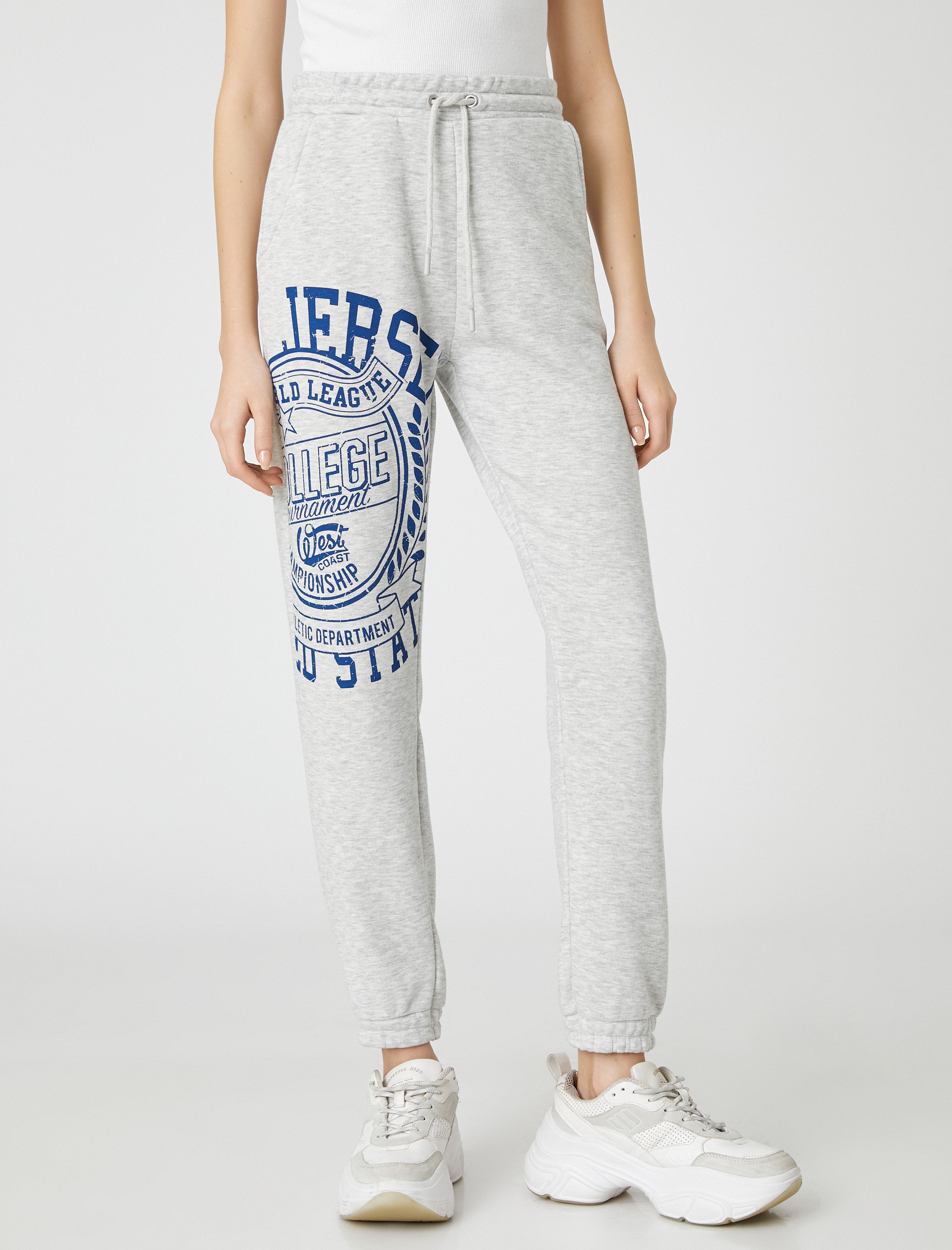   Şardonlu Jogger Eşofman Altı Kolej Baskılı Beli Bağcıklı