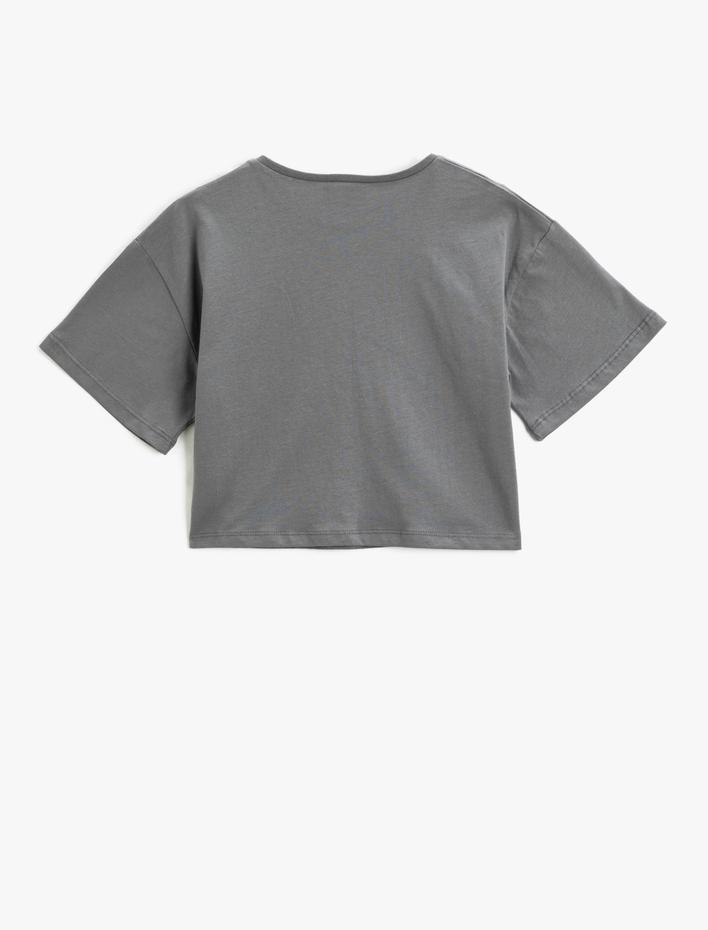 Kız Çocuk Oversize Tişört Baskılı Kısa Kollu Bisiklet Yaka