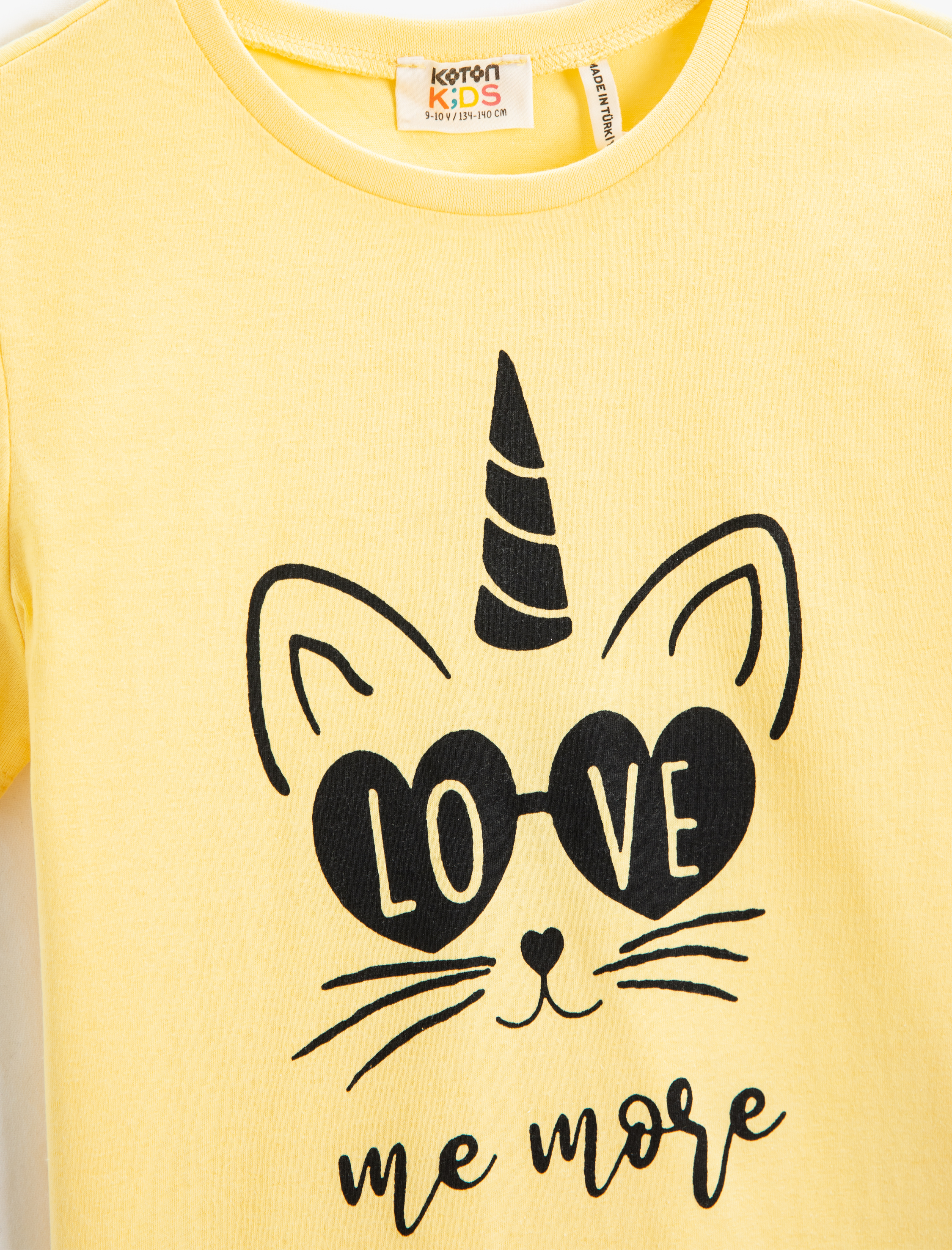  Kız Çocuk Kedi Baskılı Kısa Kollu Tişört Bisiklet Yaka