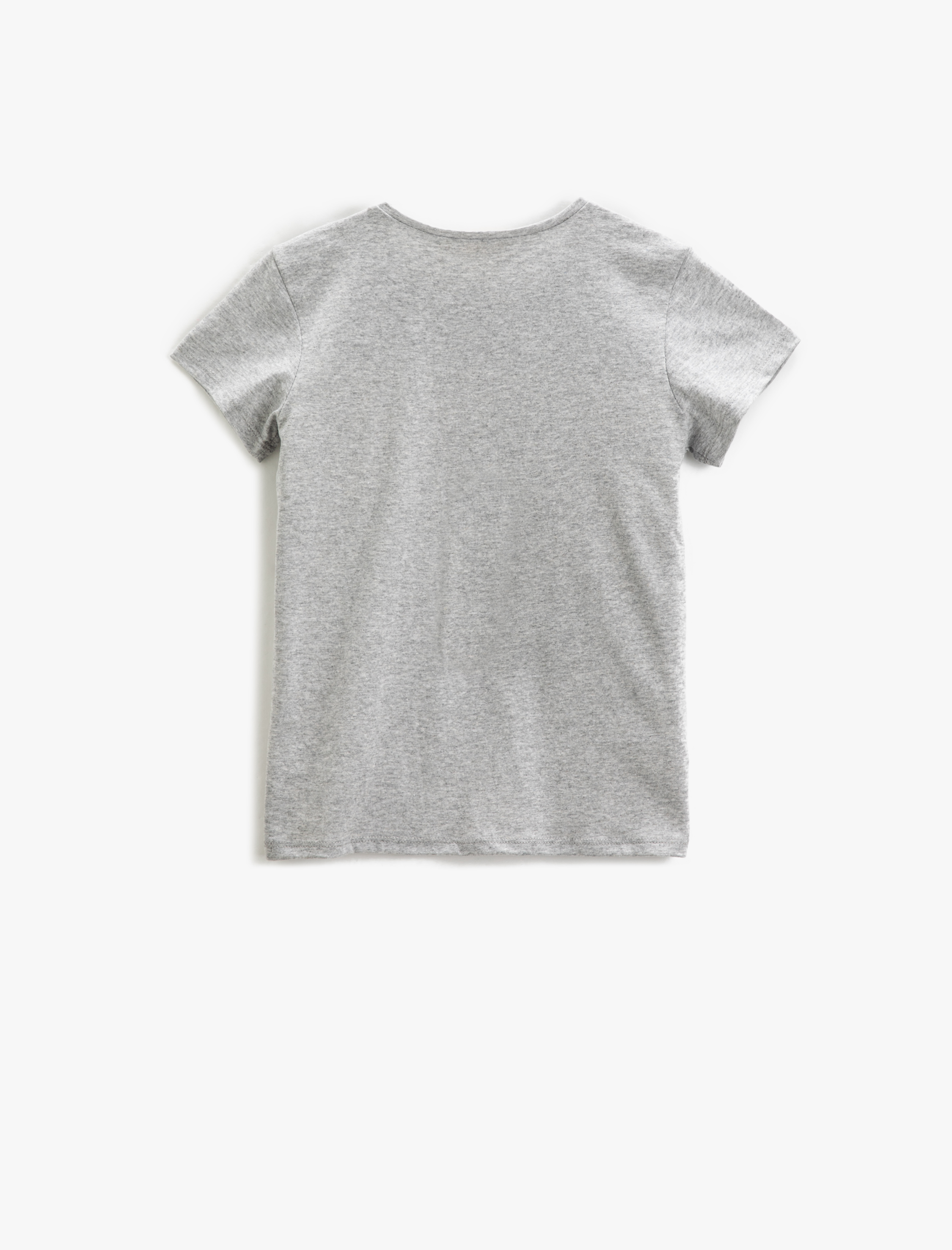  Kız Çocuk Pul-Payet İşlemeli Kısa Kollu Tişört Yuvarlak Yaka