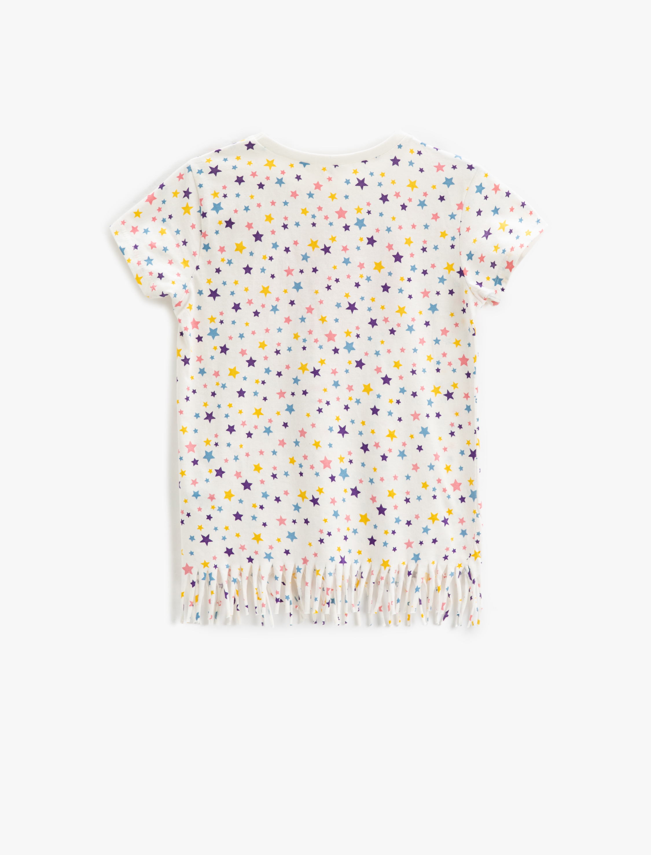  Kız Çocuk Yıldız Baskılı Püsküllü Tişört Kısa Kollu Bisiklet Yaka